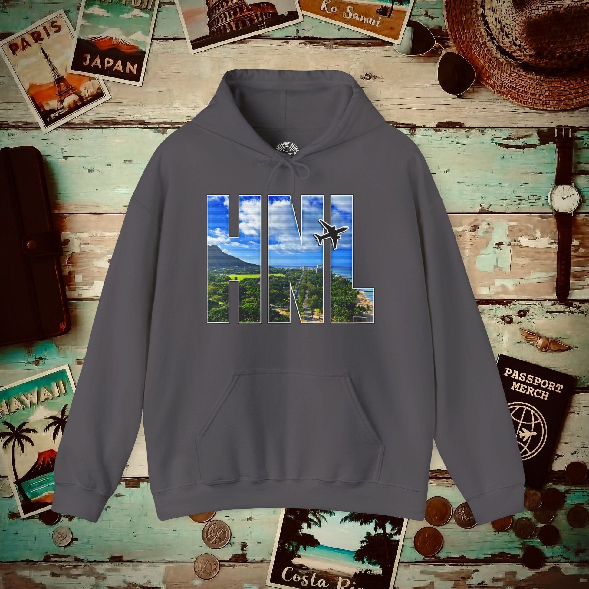 Airport Window Honolulu Oahu Hawaii HNL Hoodie Charcoal / S