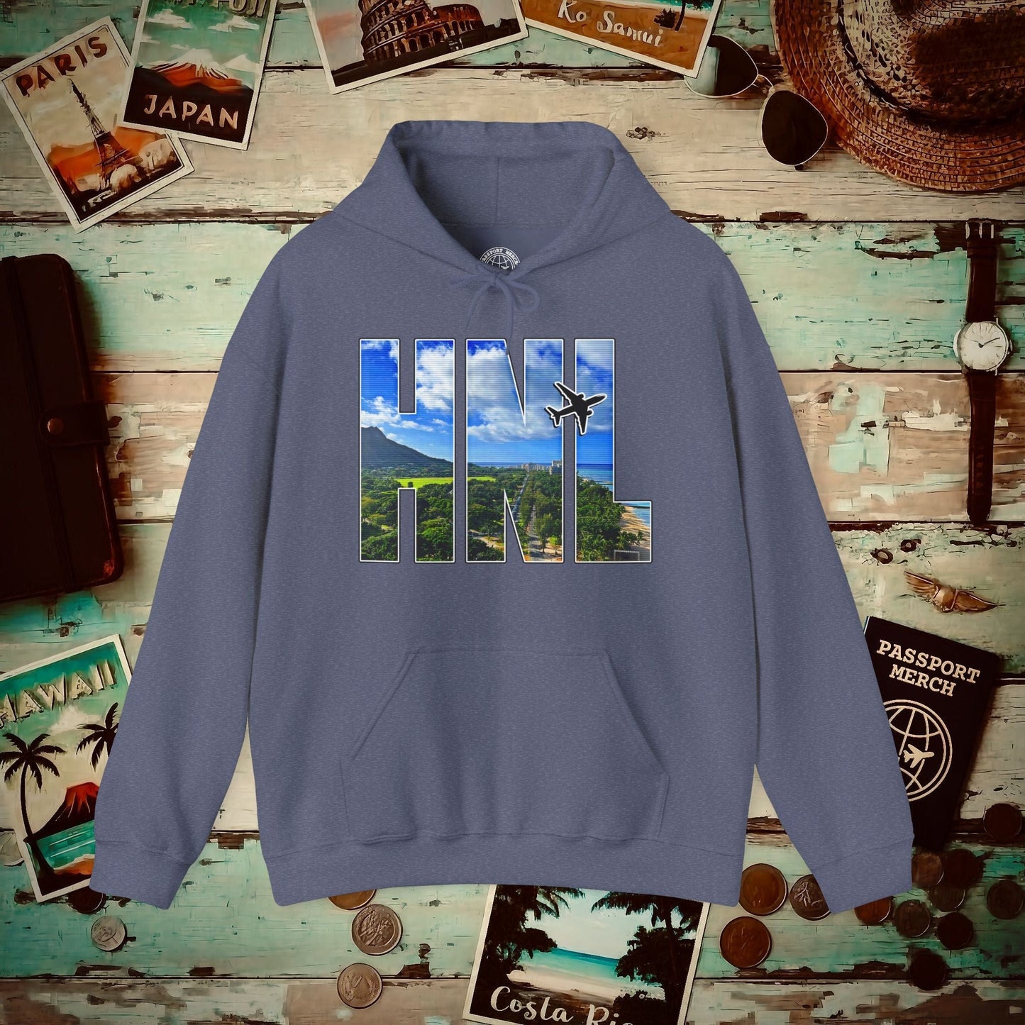 Airport Window Honolulu Oahu Hawaii HNL Hoodie Heather Navy / S