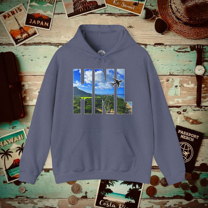 Airport Window Honolulu Oahu Hawaii HNL Hoodie Heather Navy / S