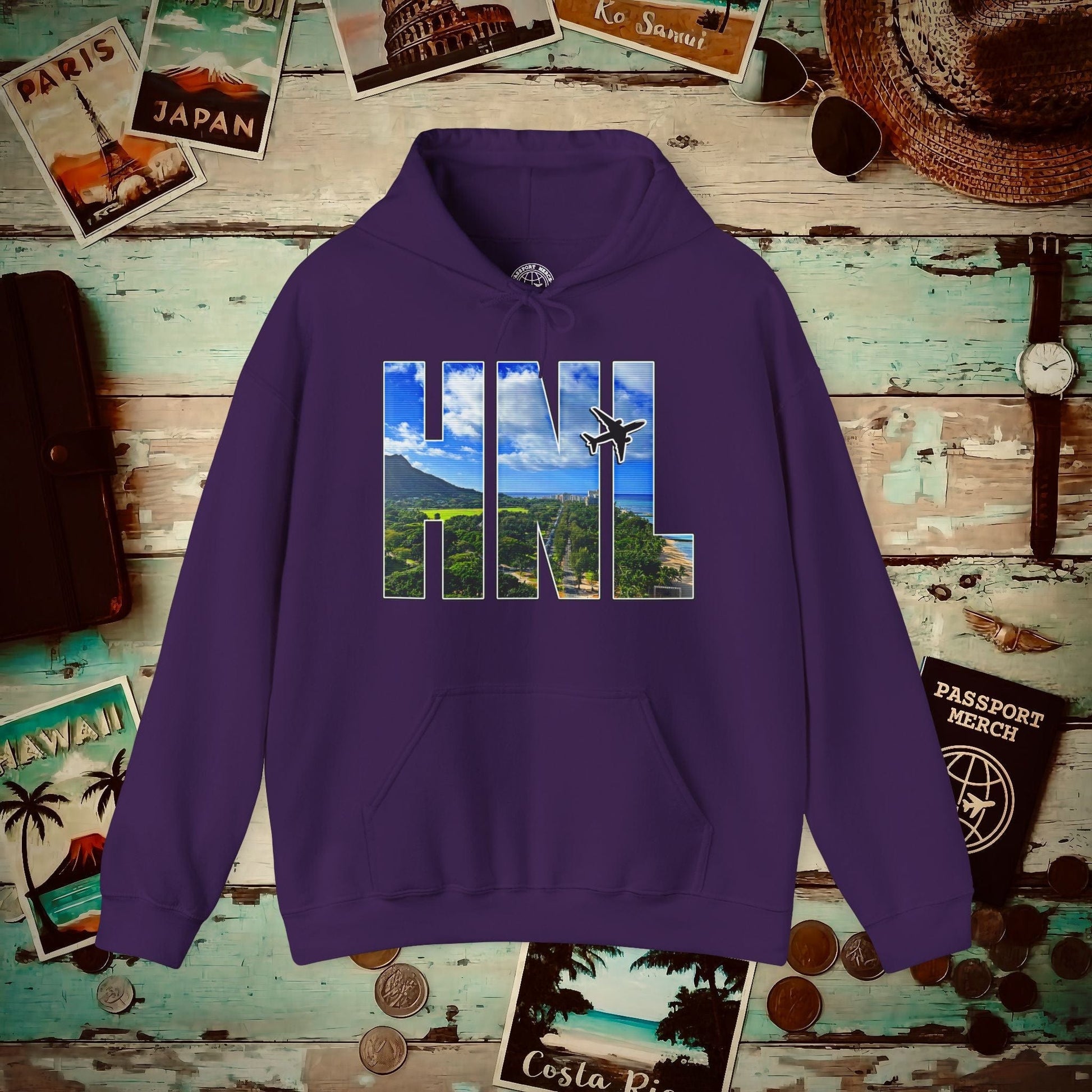 Airport Window Honolulu Oahu Hawaii HNL Hoodie Purple / S