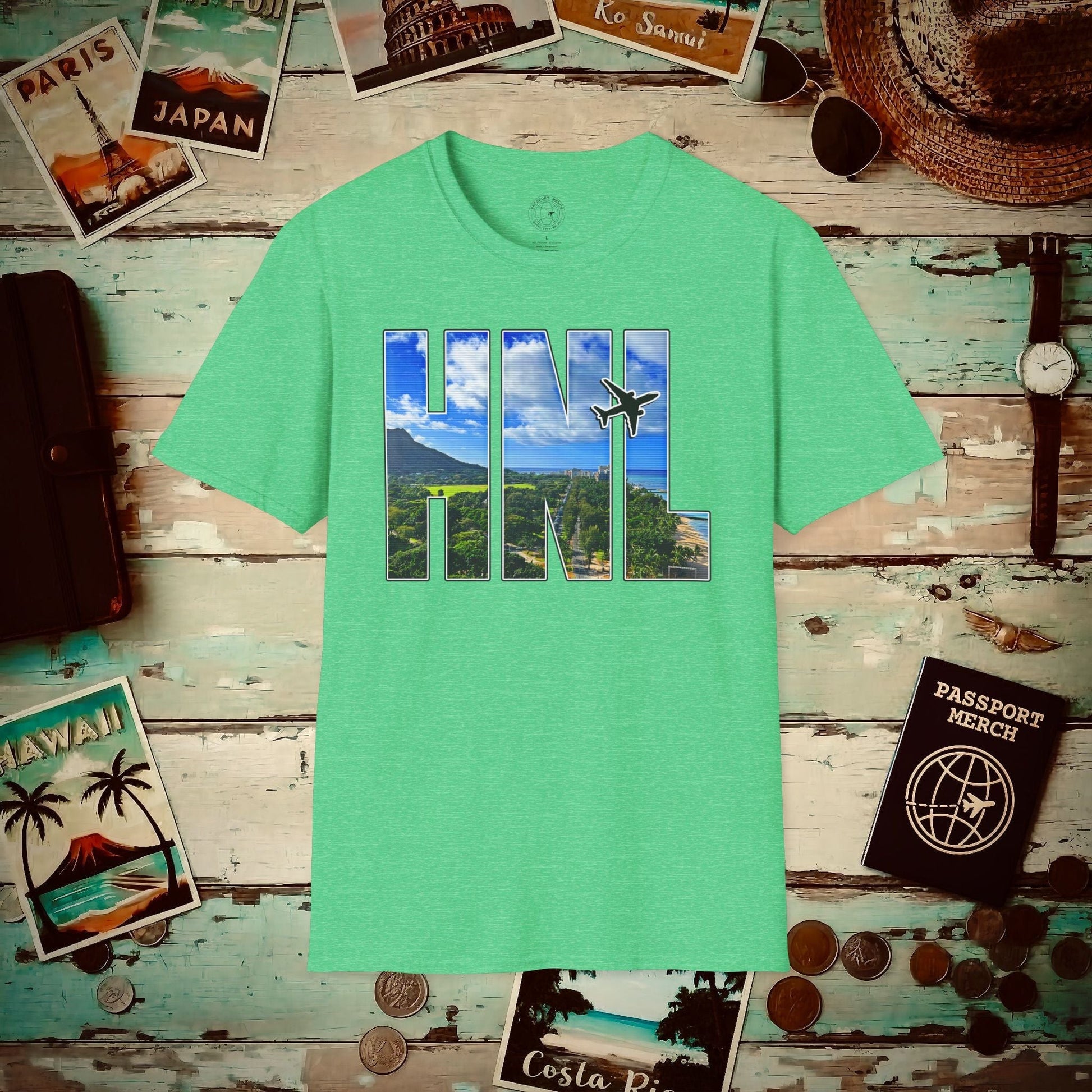 Airport Window Honolulu Oahu Hawaii HNL T-Shirt Heather Irish Green / S