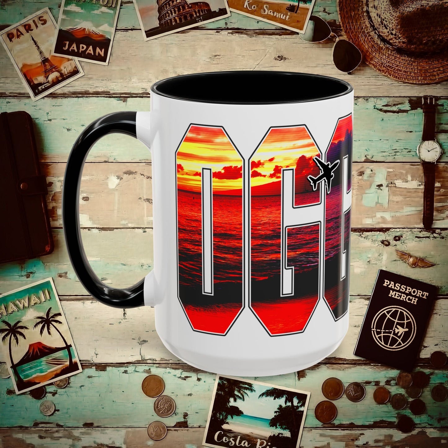 Airport Window Kahului Maui Hawaii OGG 15oz Mug Black / 15oz