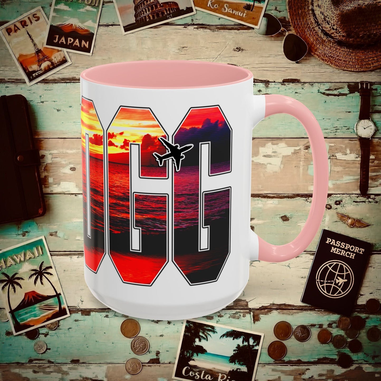 Airport Window Kahului Maui Hawaii OGG 15oz Mug Pink / 15oz