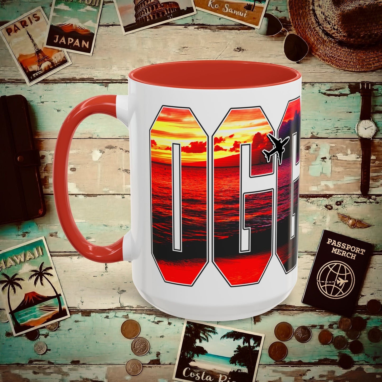 Airport Window Kahului Maui Hawaii OGG 15oz Mug Red / 15oz