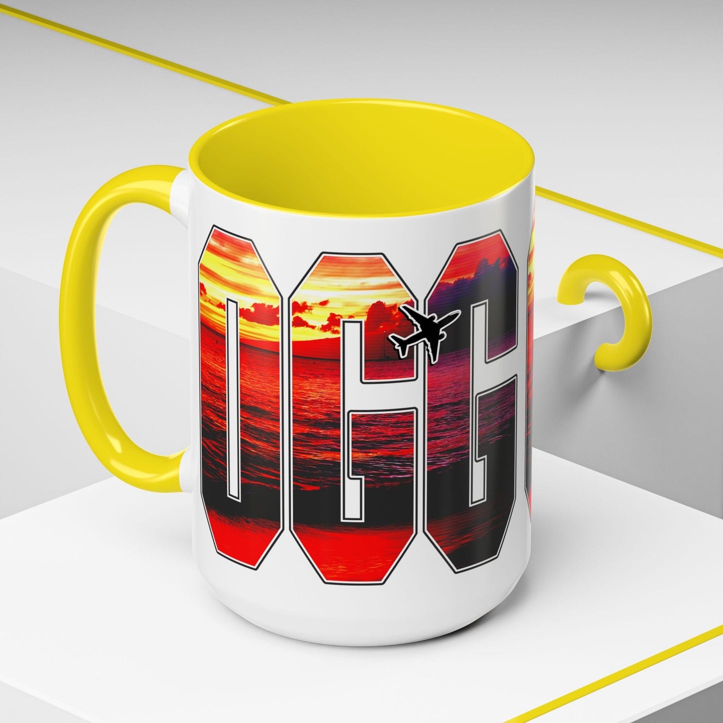 Airport Window Kahului Maui Hawaii OGG 15oz Mug Yellow / 15oz