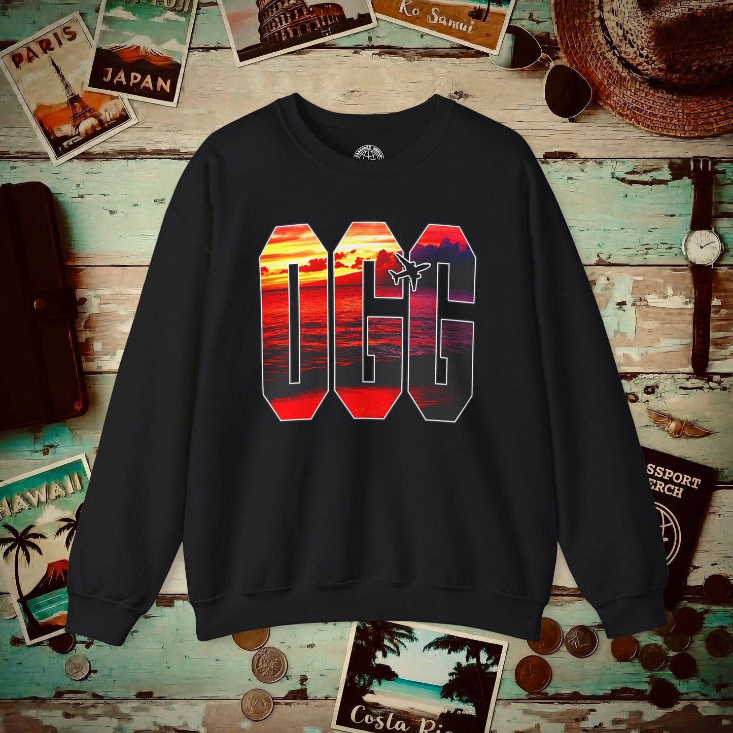 Airport Window Kahului Maui Hawaii OGG Crewneck Black / S