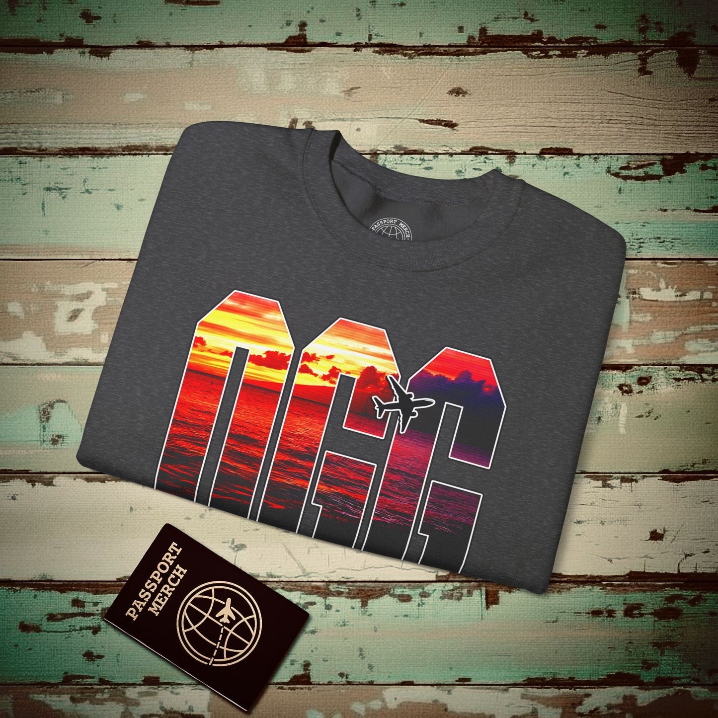 Airport Window Kahului Maui Hawaii OGG Crewneck Dark Heather / S