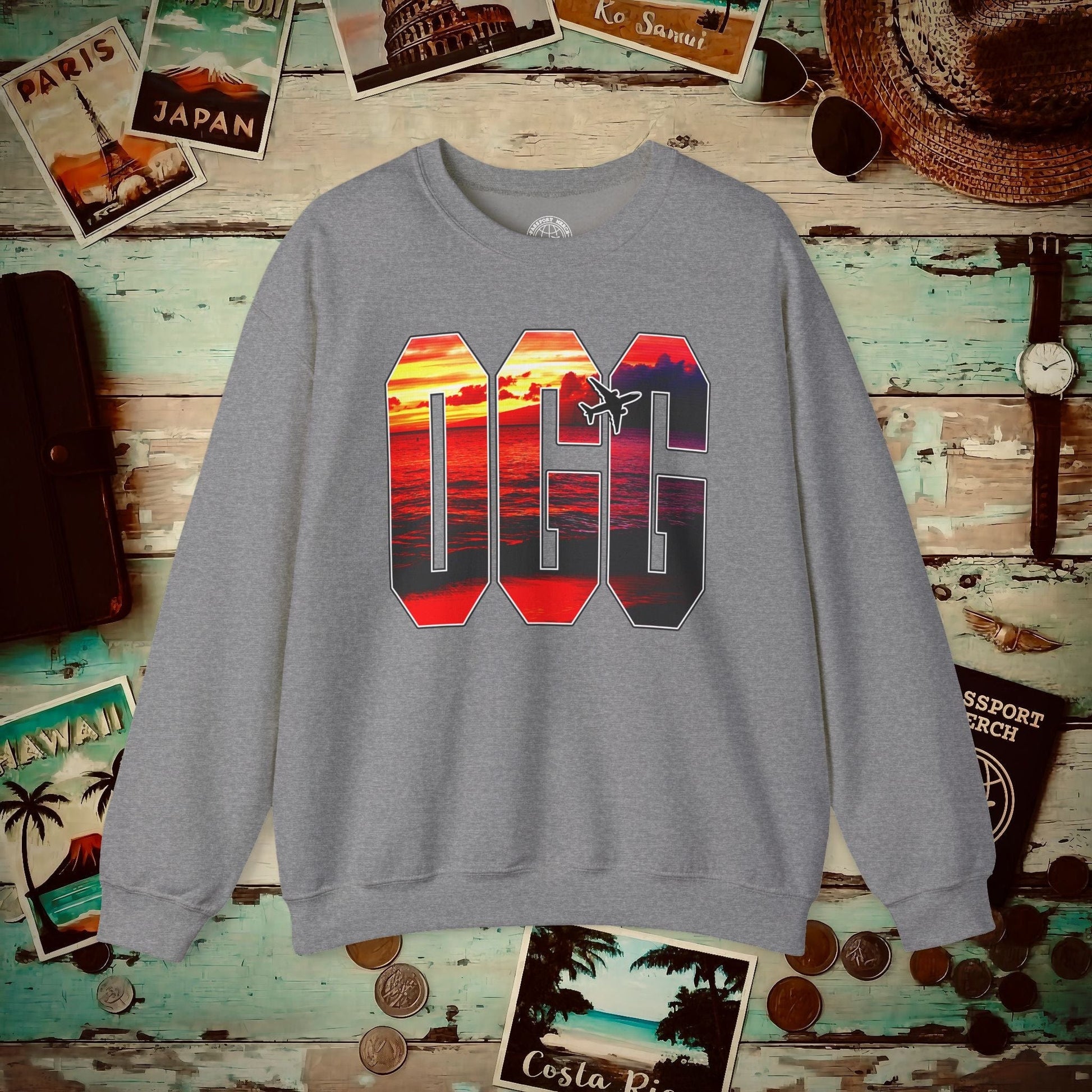 Airport Window Kahului Maui Hawaii OGG Crewneck Graphite Heather / S