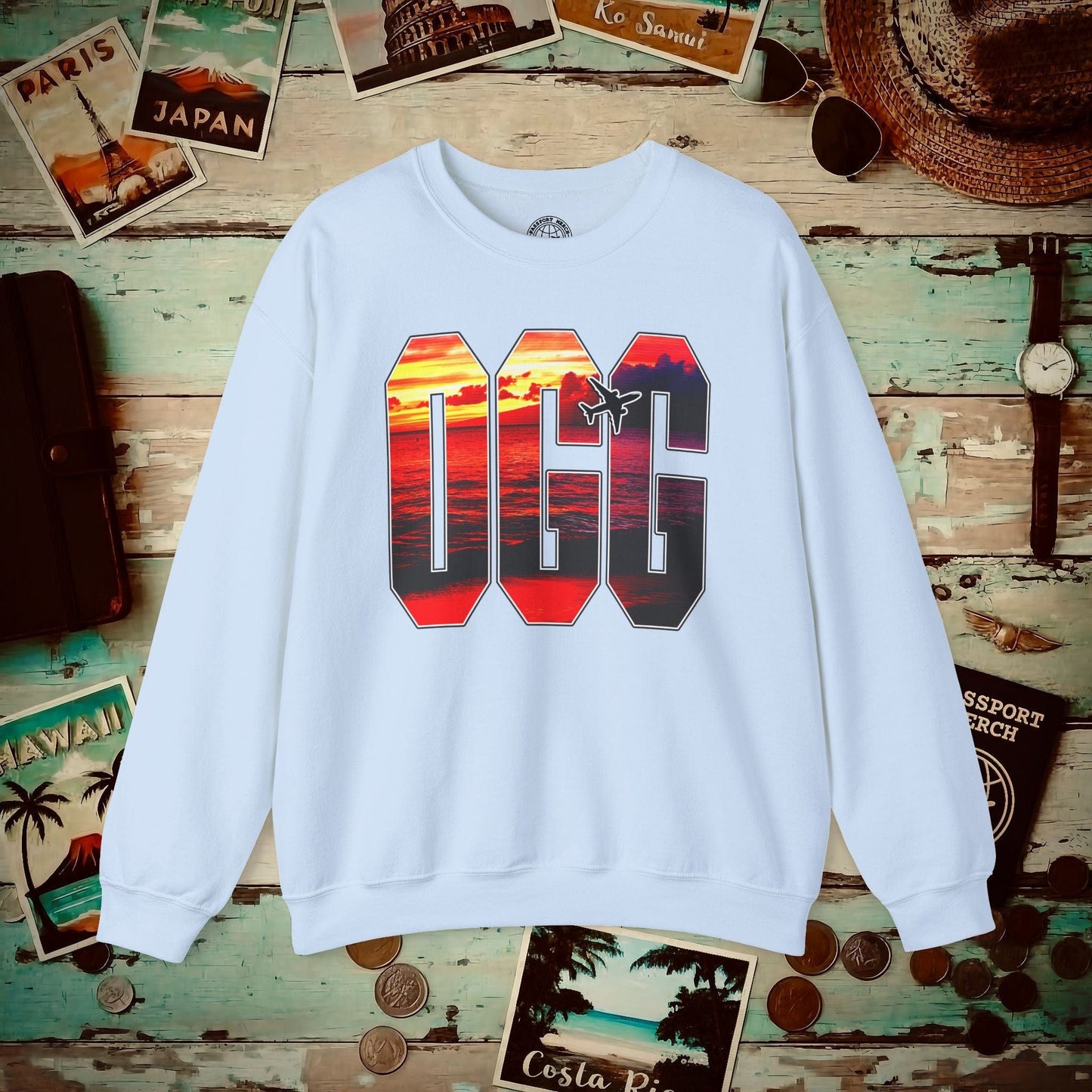 Airport Window Kahului Maui Hawaii OGG Crewneck Light Blue / S