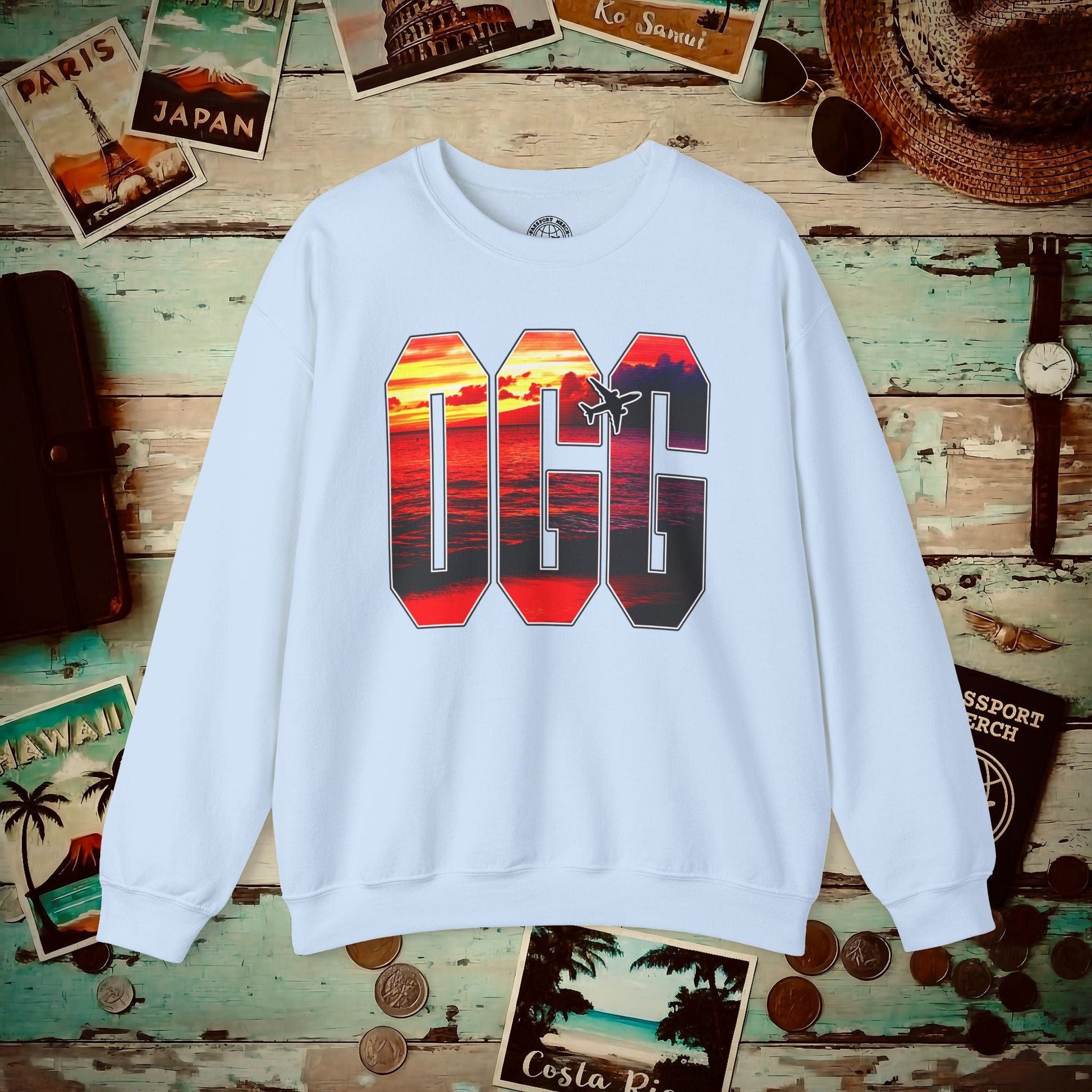 Airport Window Kahului Maui Hawaii OGG Crewneck Light Blue / S