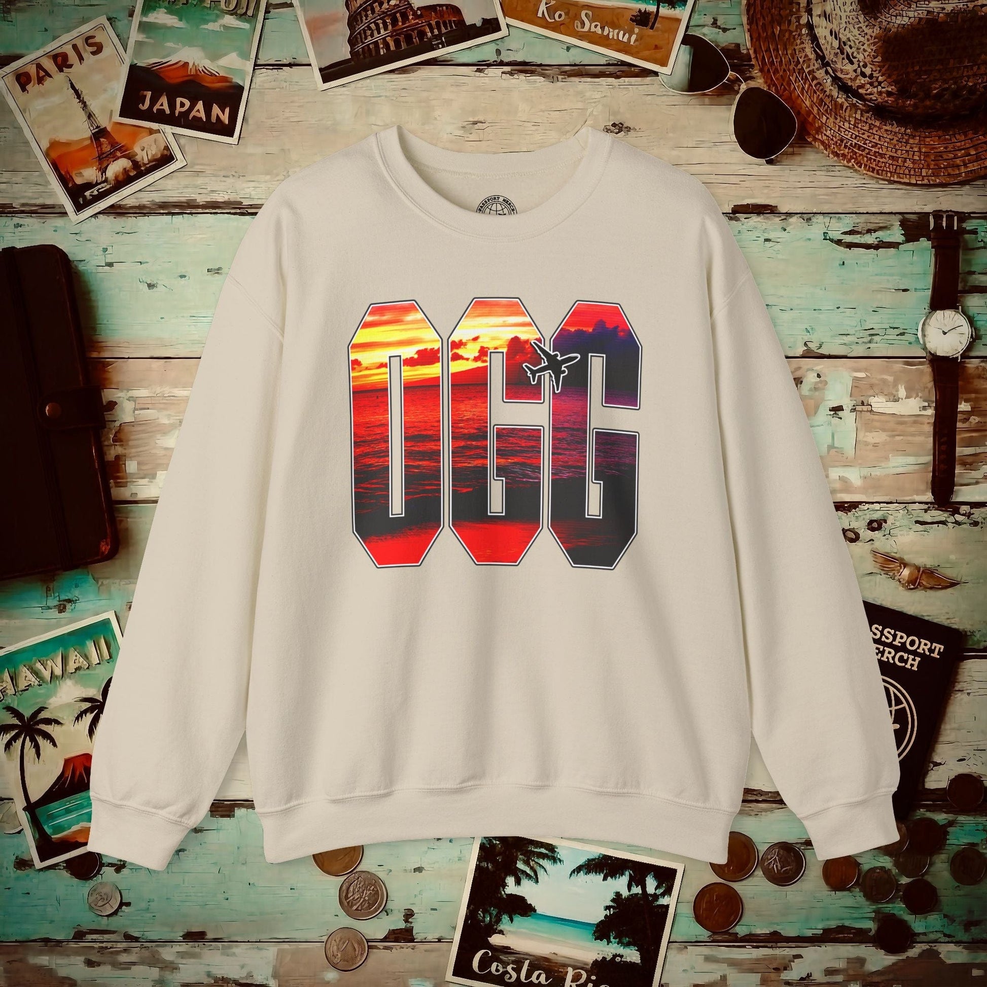 Airport Window Kahului Maui Hawaii OGG Crewneck Sand / S