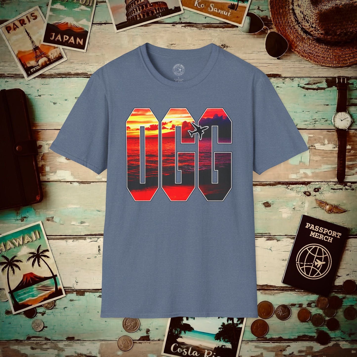 Airport Window Kahului Maui Hawaii OGG T-Shirt Heather Indigo / S
