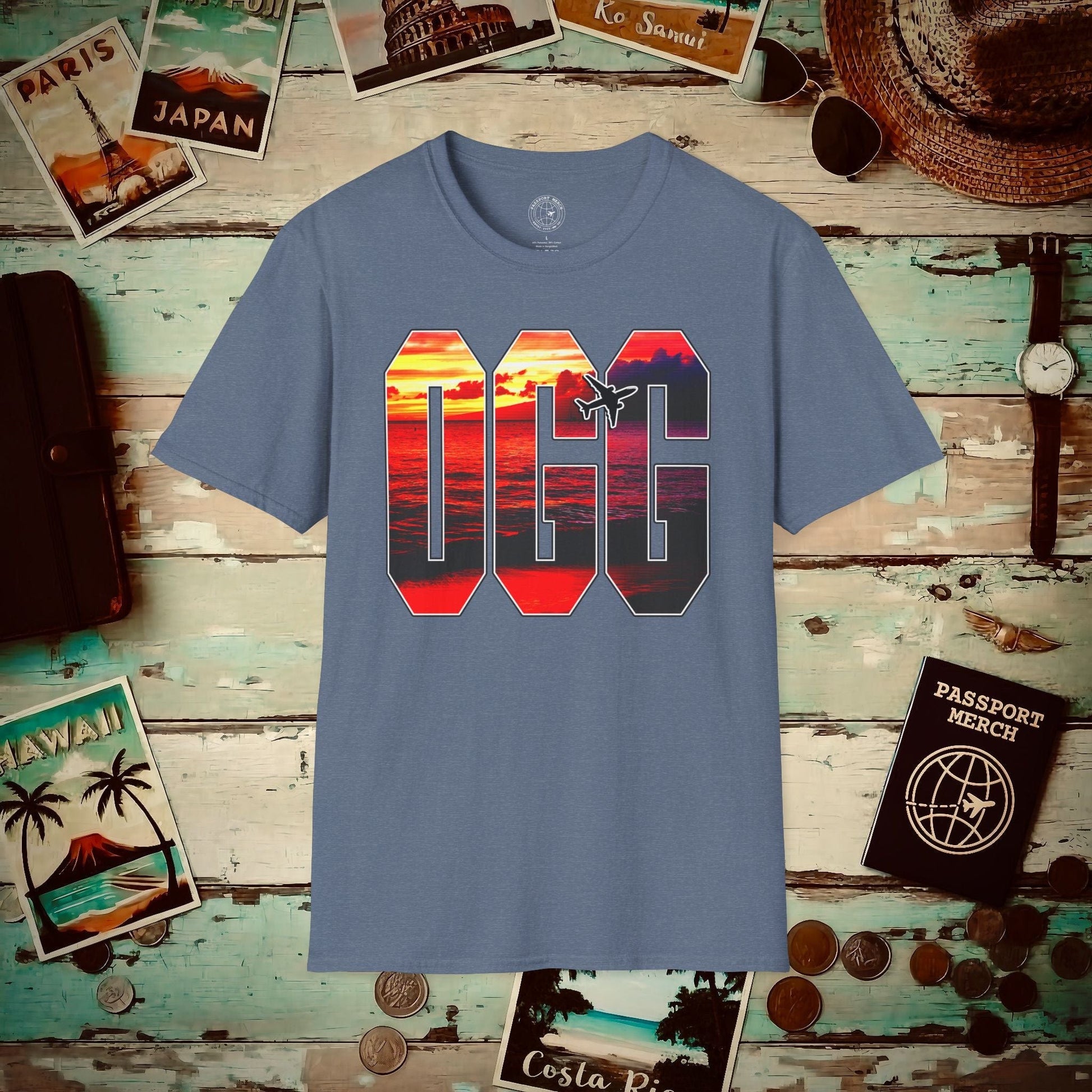 Airport Window Kahului Maui Hawaii OGG T-Shirt Heather Indigo / S