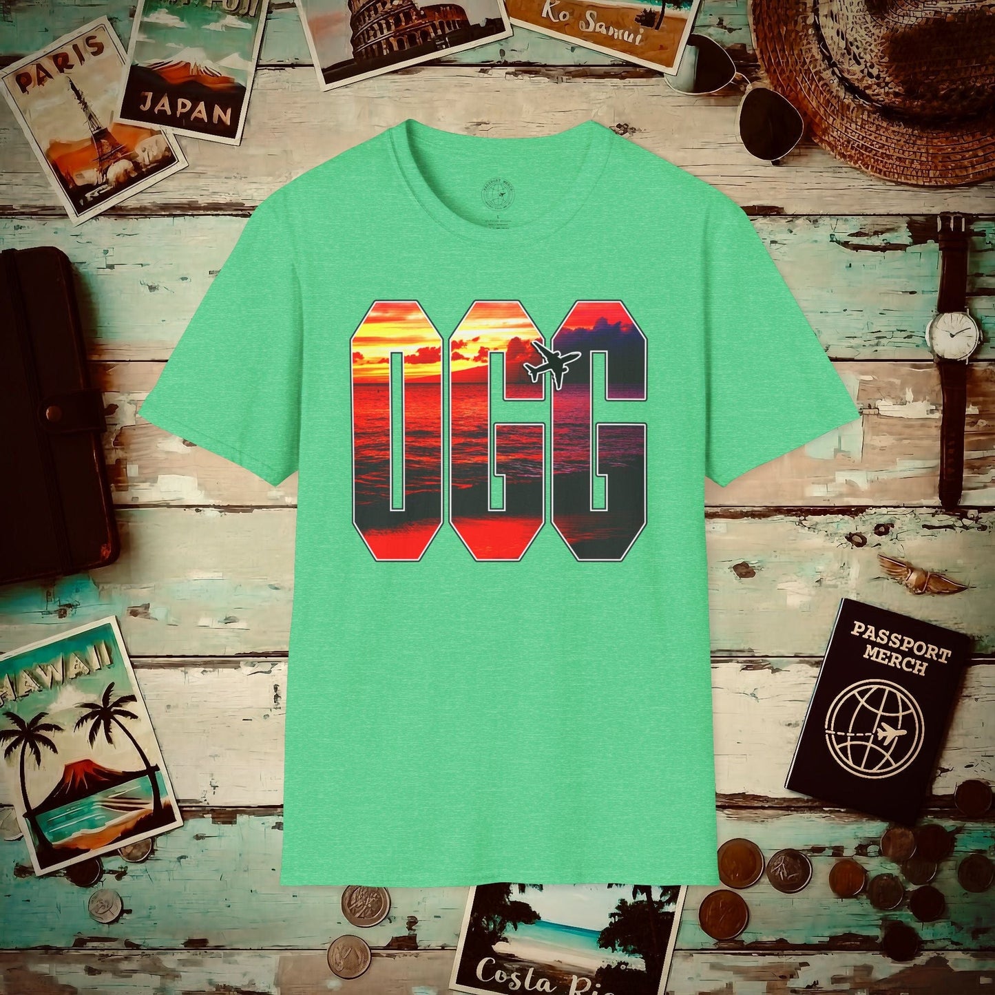 Airport Window Kahului Maui Hawaii OGG T-Shirt Heather Irish Green / S