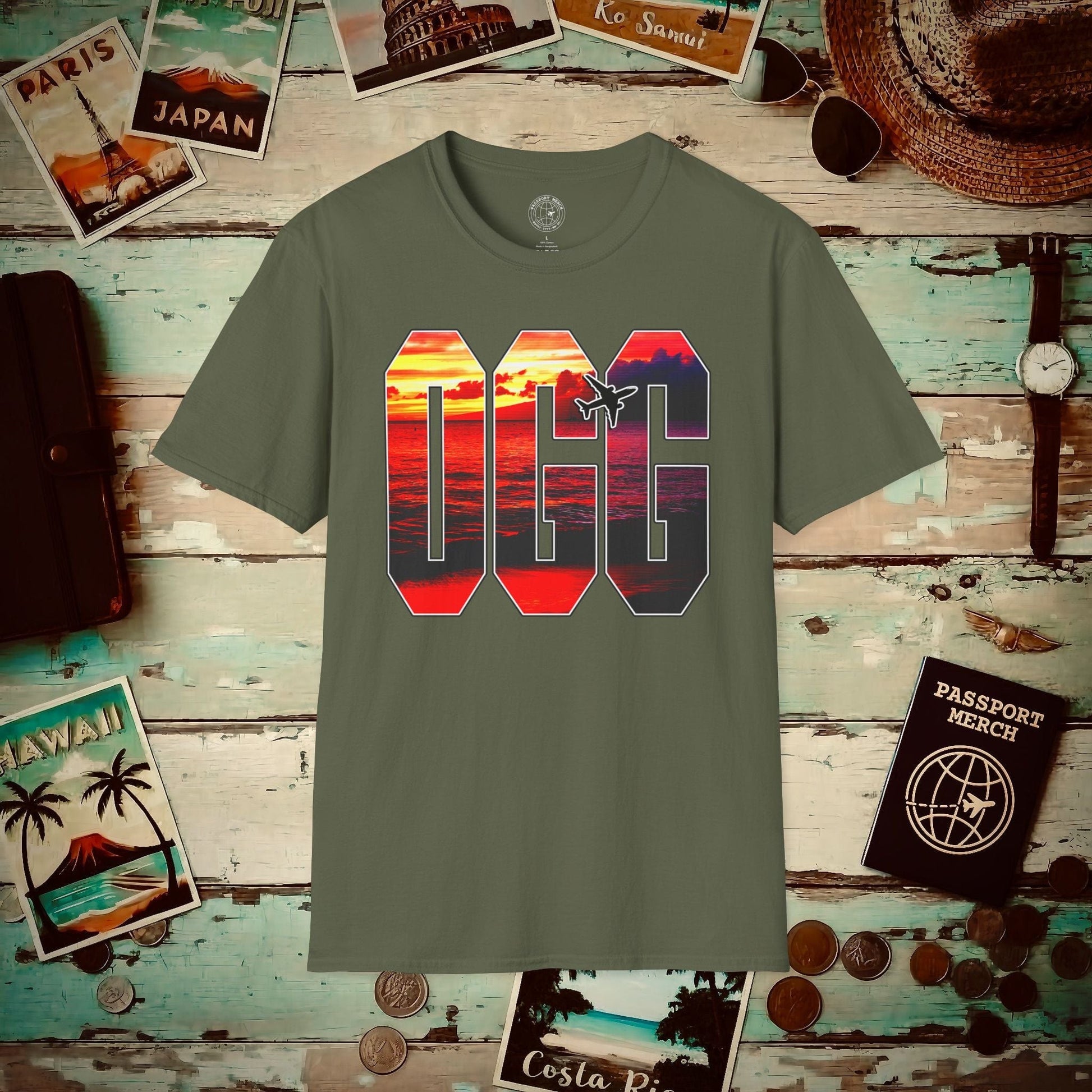 Airport Window Kahului Maui Hawaii OGG T-Shirt Military Green / S