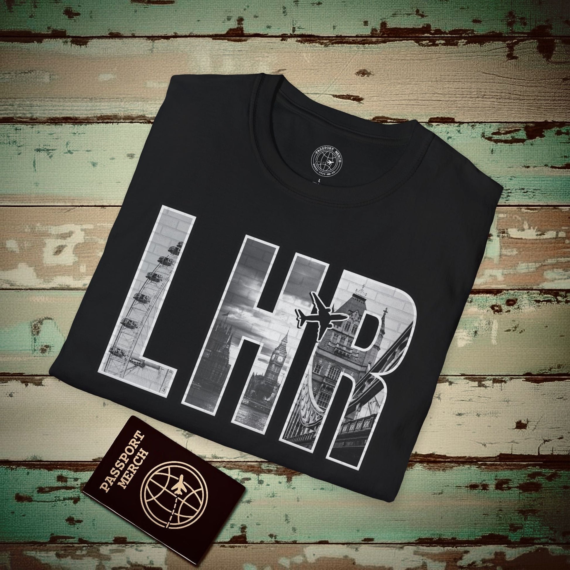 Airport Window London England UK LHR T-Shirt Black / S