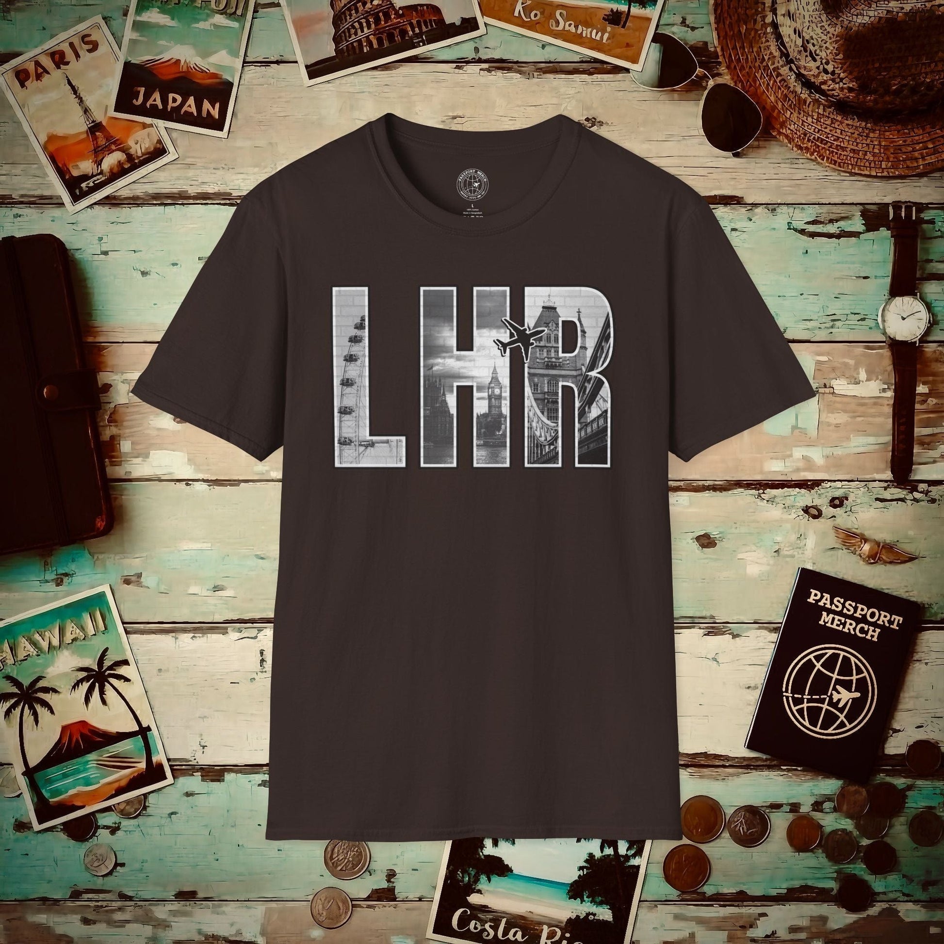 Airport Window London England UK LHR T-Shirt Dark Chocolate / S