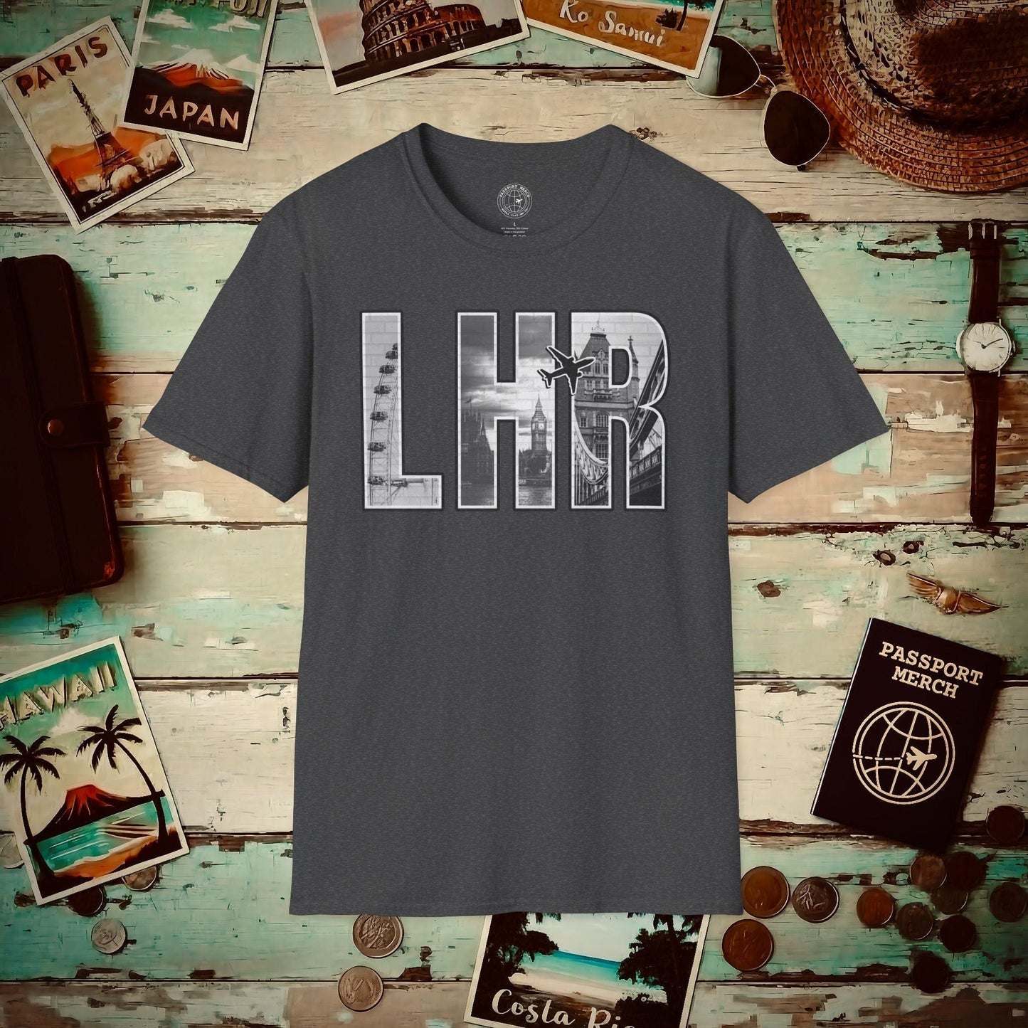 Airport Window London England UK LHR T-Shirt Dark Heather / S