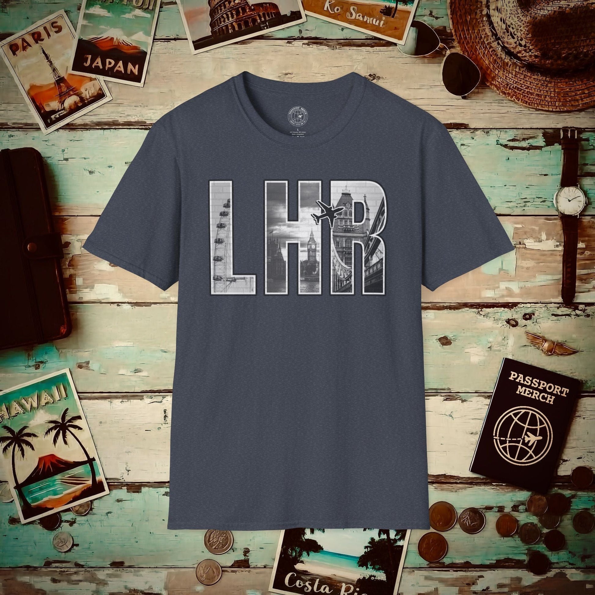 Airport Window London England UK LHR T-Shirt Heather Navy / S