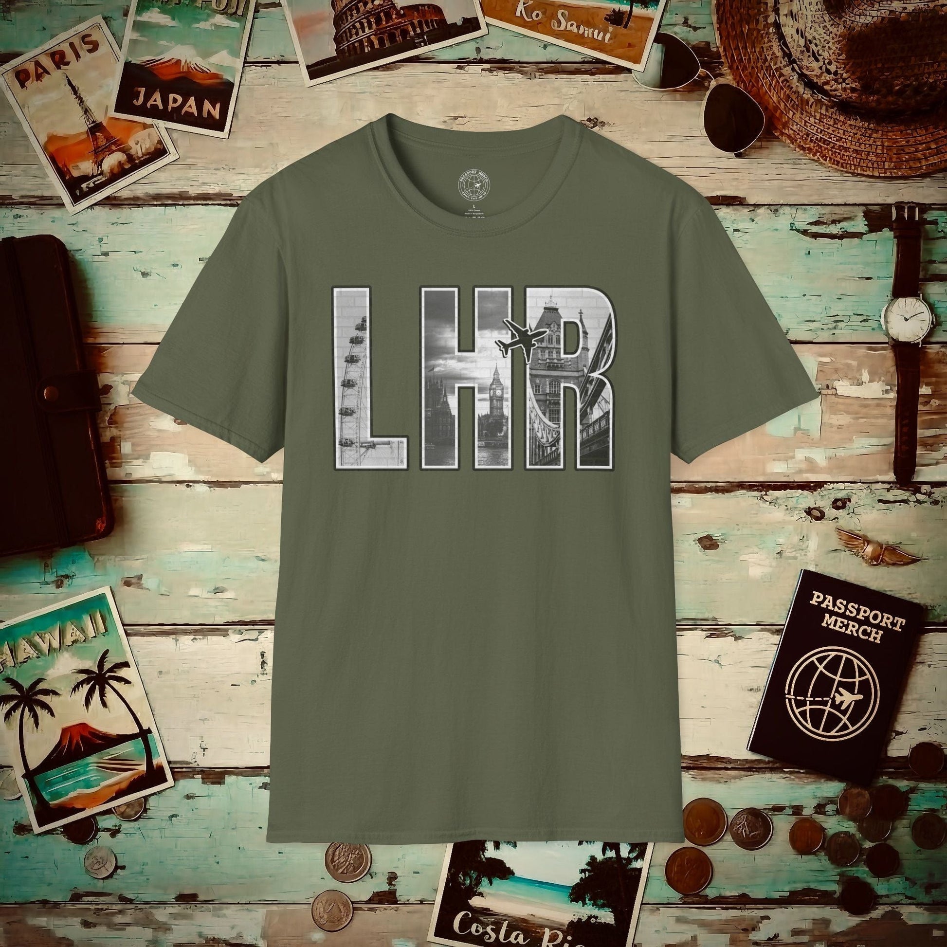 Airport Window London England UK LHR T-Shirt Military Green / S
