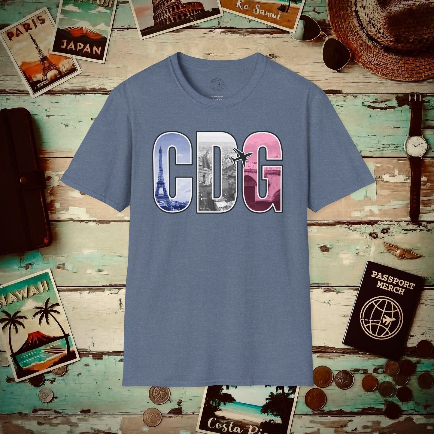 Airport Window Paris France CDG T-Shirt Heather Indigo / S