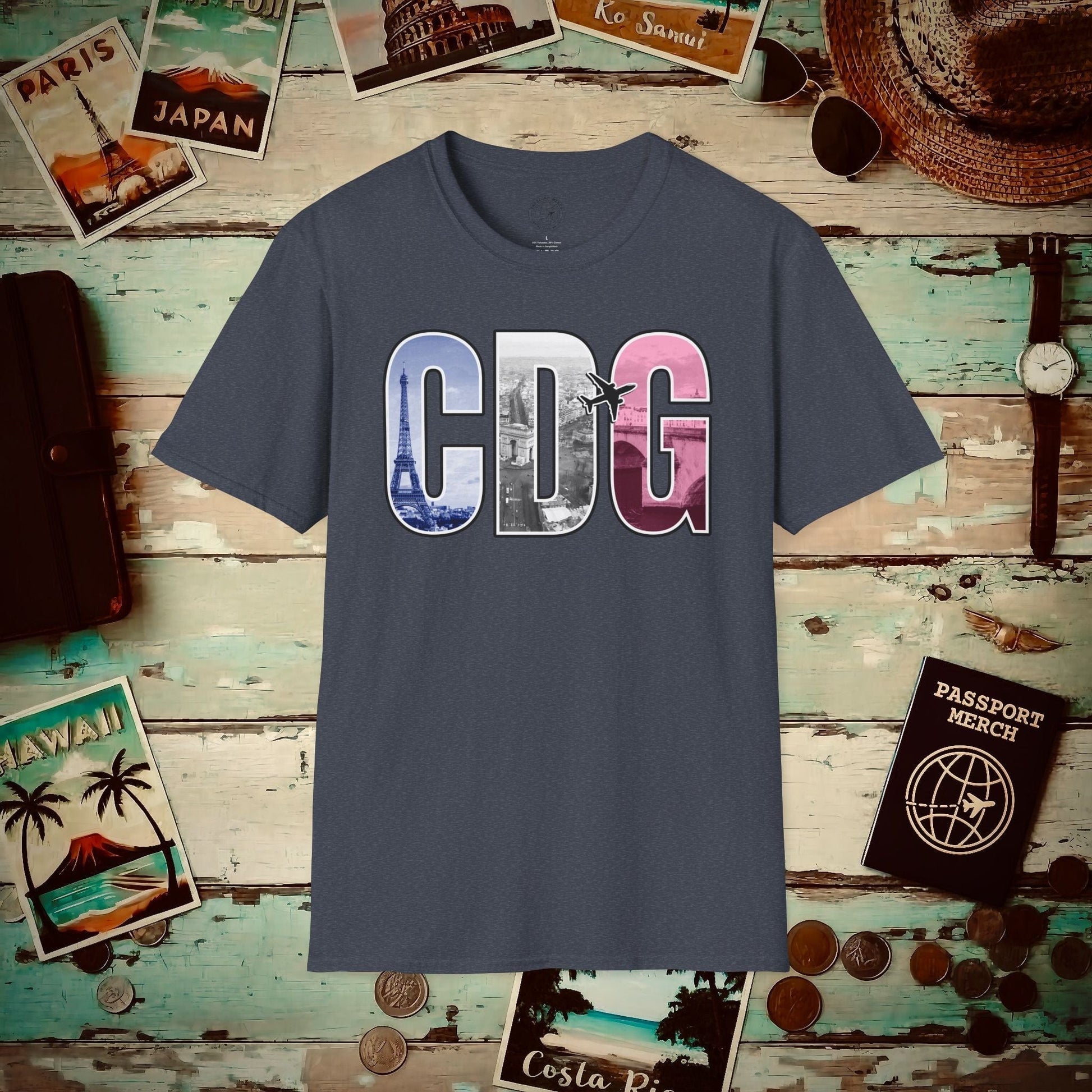 Airport Window Paris France CDG T-Shirt Heather Navy / S