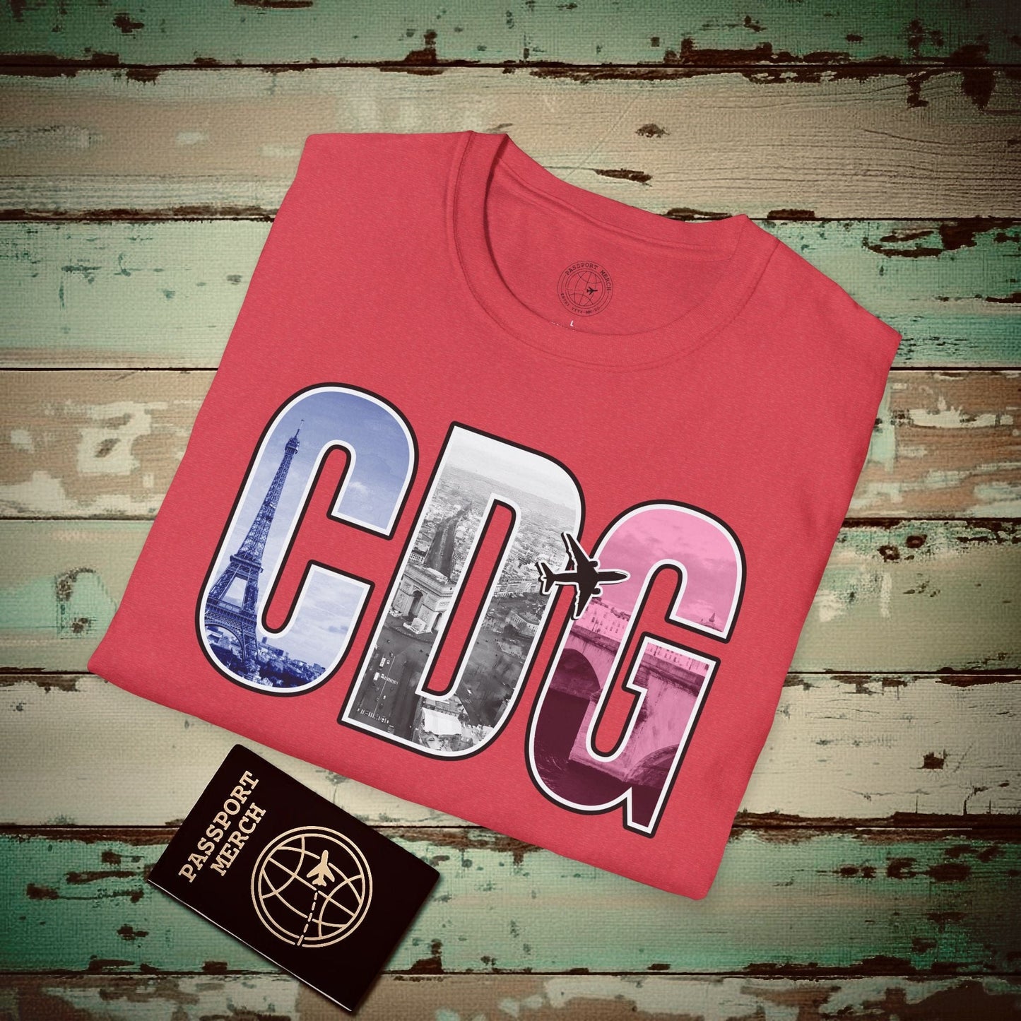 Airport Window Paris France CDG T-Shirt Heather Red / S