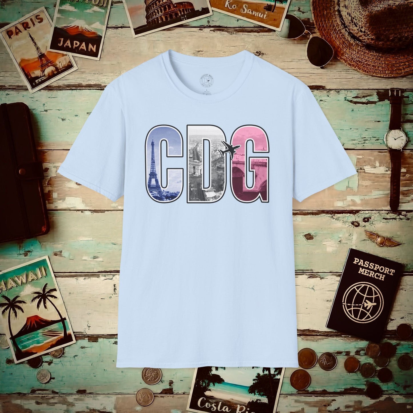 Airport Window Paris France CDG T-Shirt Light Blue / S