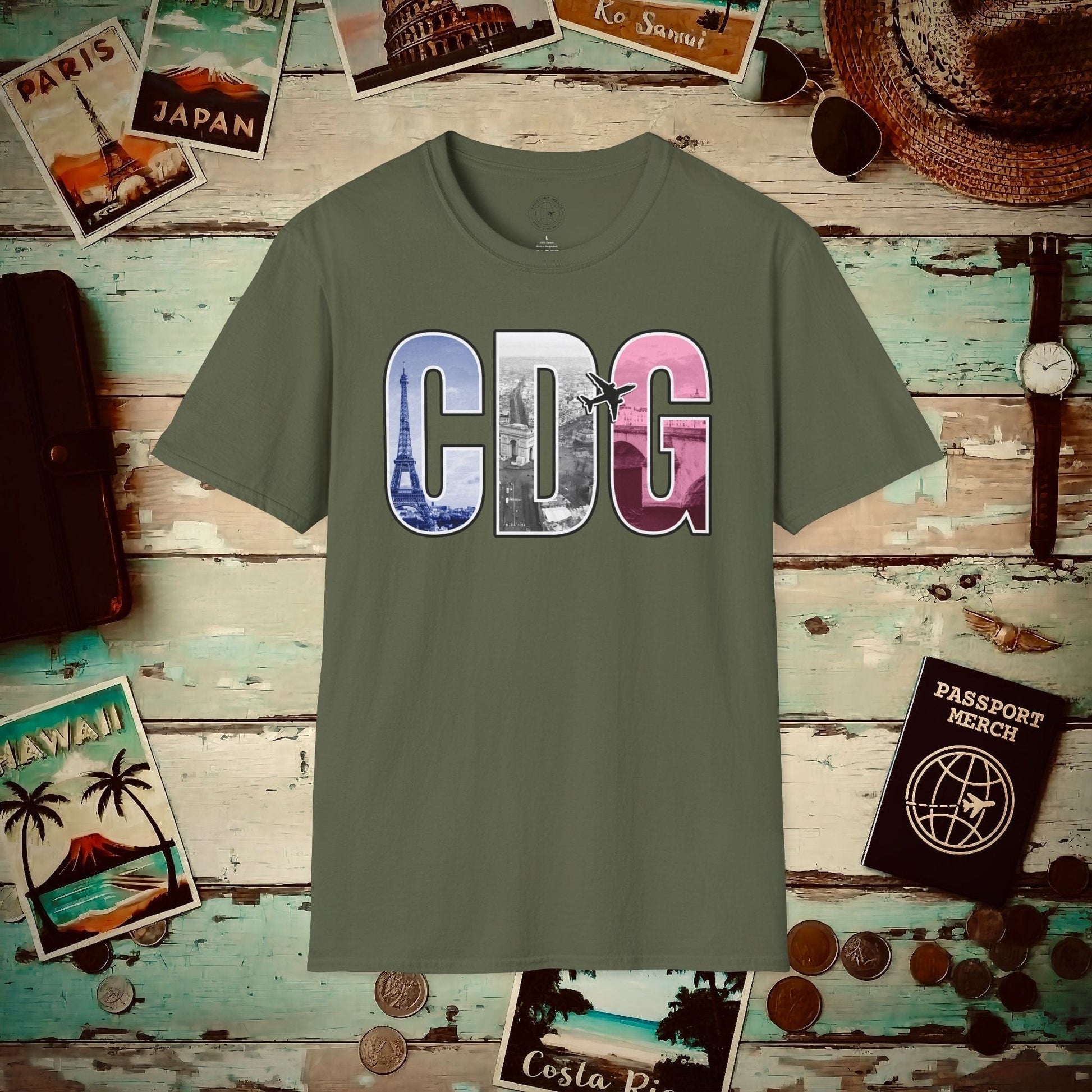 Airport Window Paris France CDG T-Shirt Military Green / S
