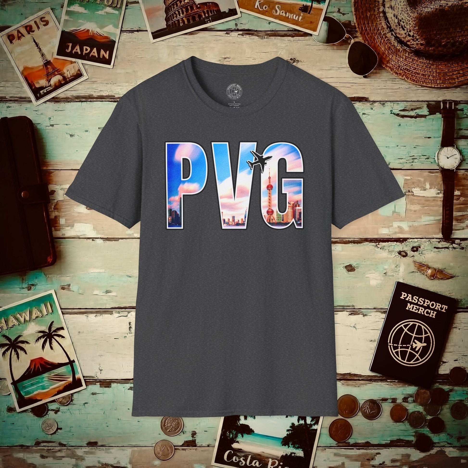 Airport Window Shanghai China PVG T-Shirt Dark Heather / S