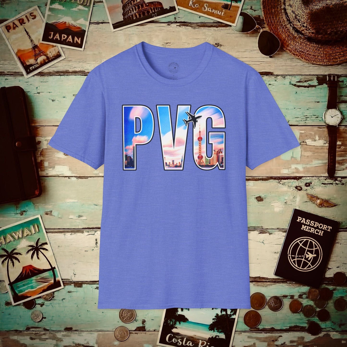 Airport Window Shanghai China PVG T-Shirt Heather Royal / S