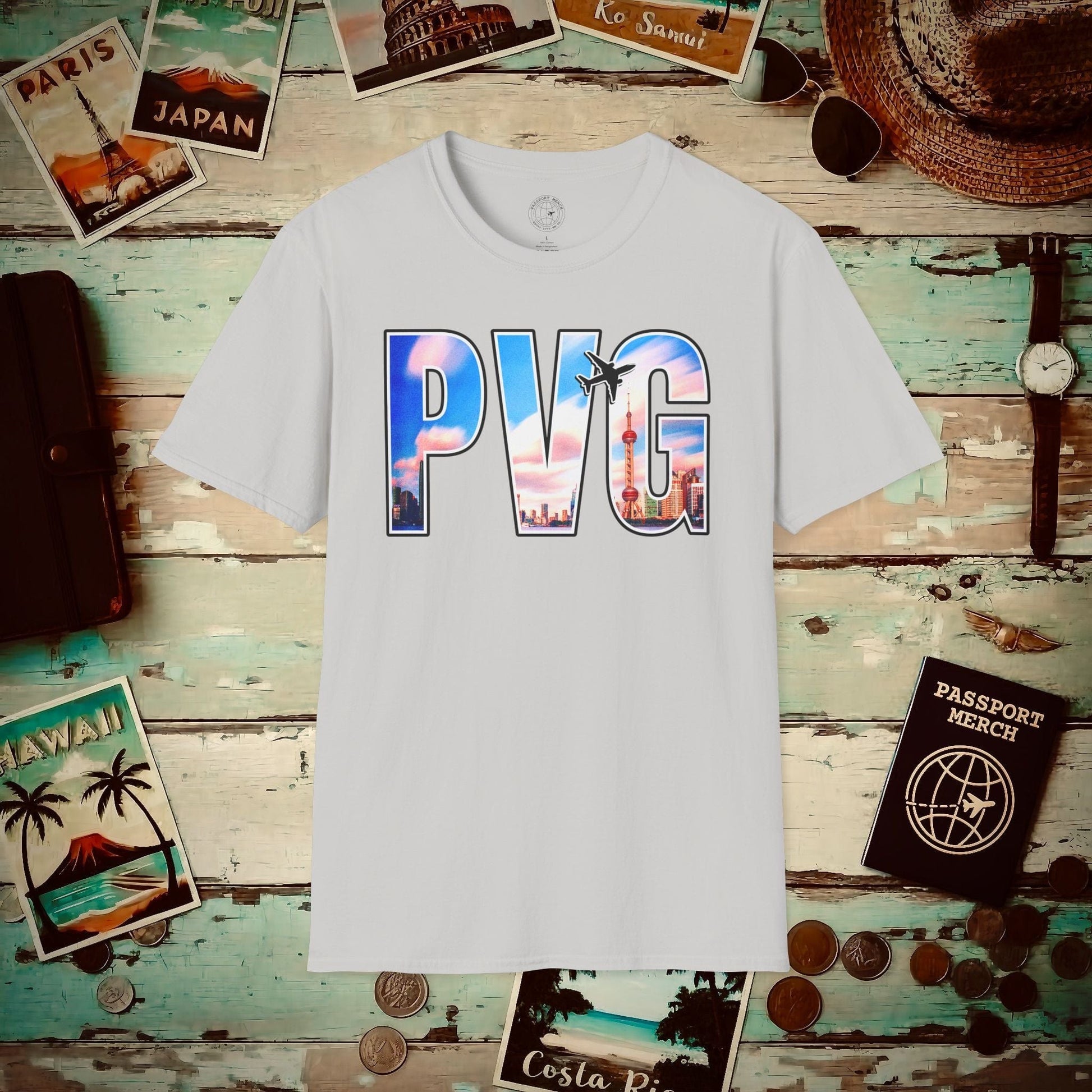 Airport Window Shanghai China PVG T-Shirt Ice Grey / S