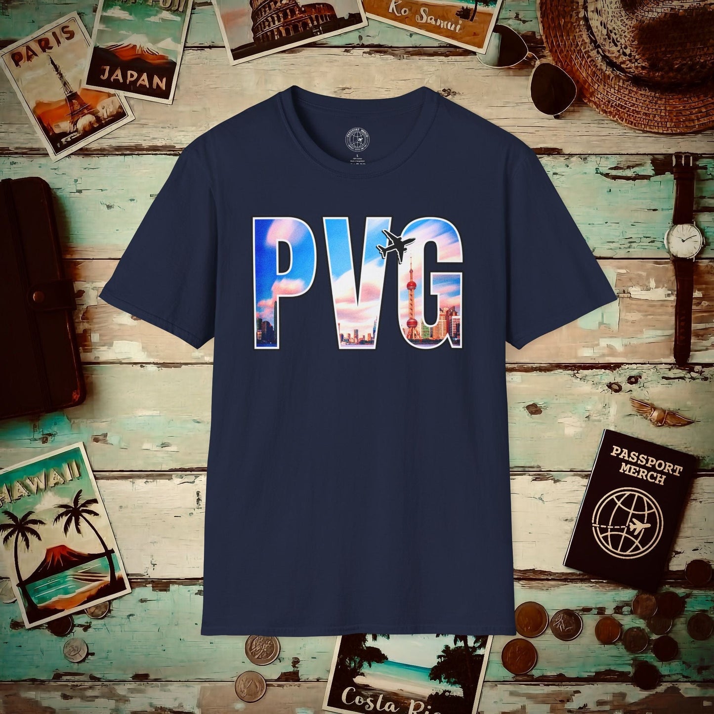 Airport Window Shanghai China PVG T-Shirt Navy / S