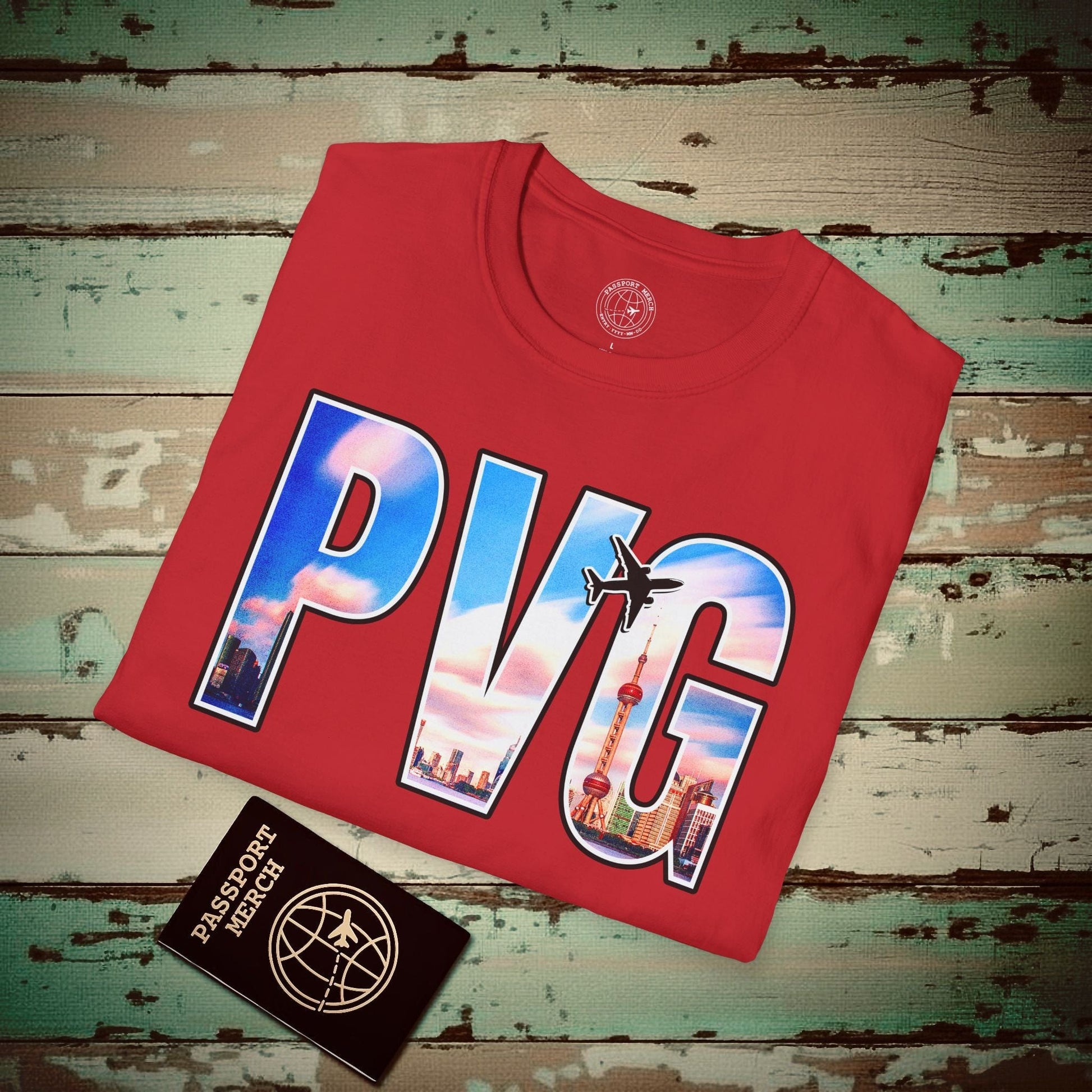 Airport Window Shanghai China PVG T-Shirt Red / S