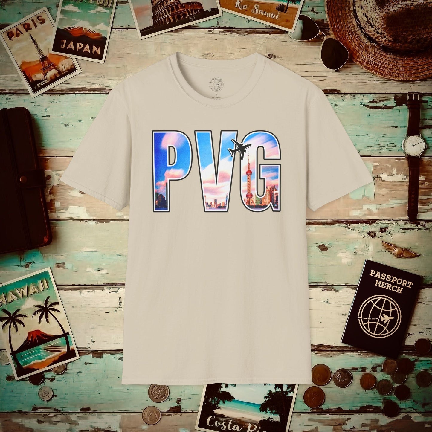 Airport Window Shanghai China PVG T-Shirt Sand / S