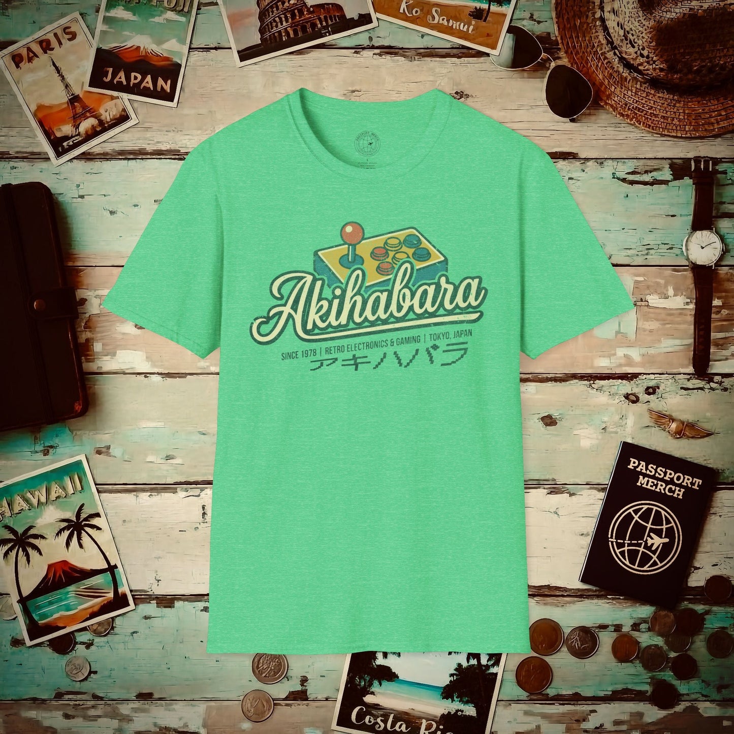 Akihabara Retro Joystick, Japan T-Shirt Heather Irish Green / S