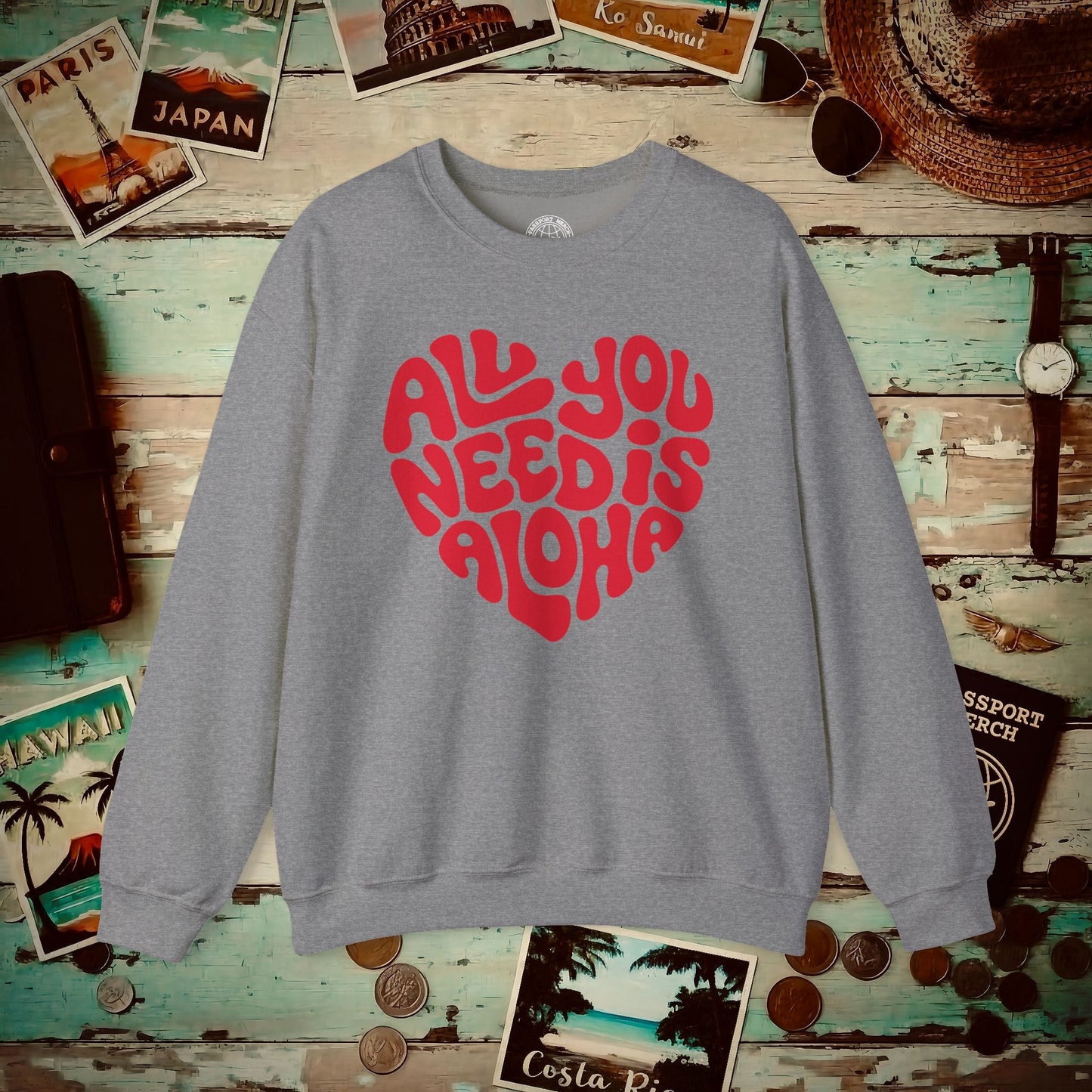 All You Need Is Aloha, Hawaii Crewneck Graphite Heather / S