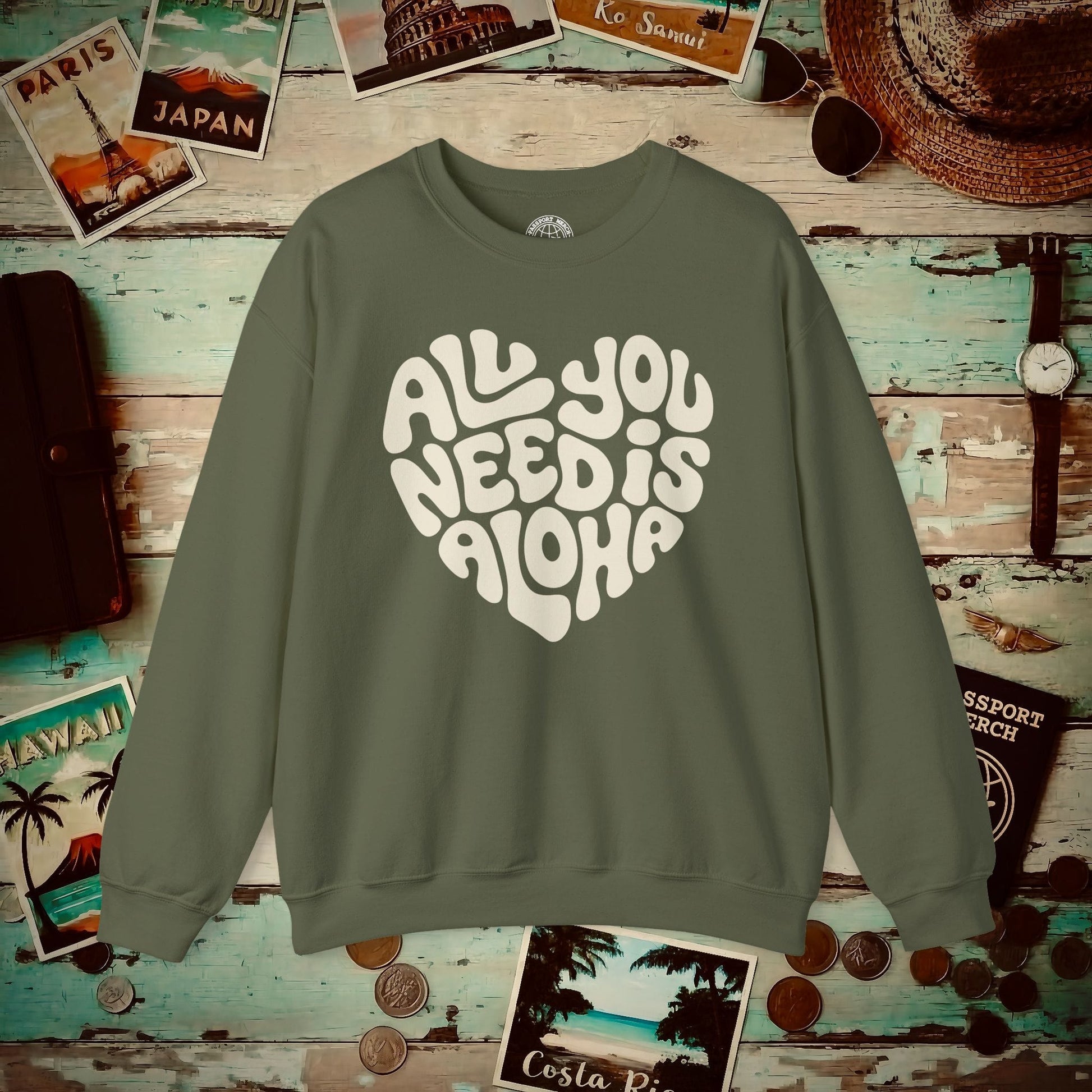 All You Need Is Aloha, Hawaii Crewneck Military Green / S