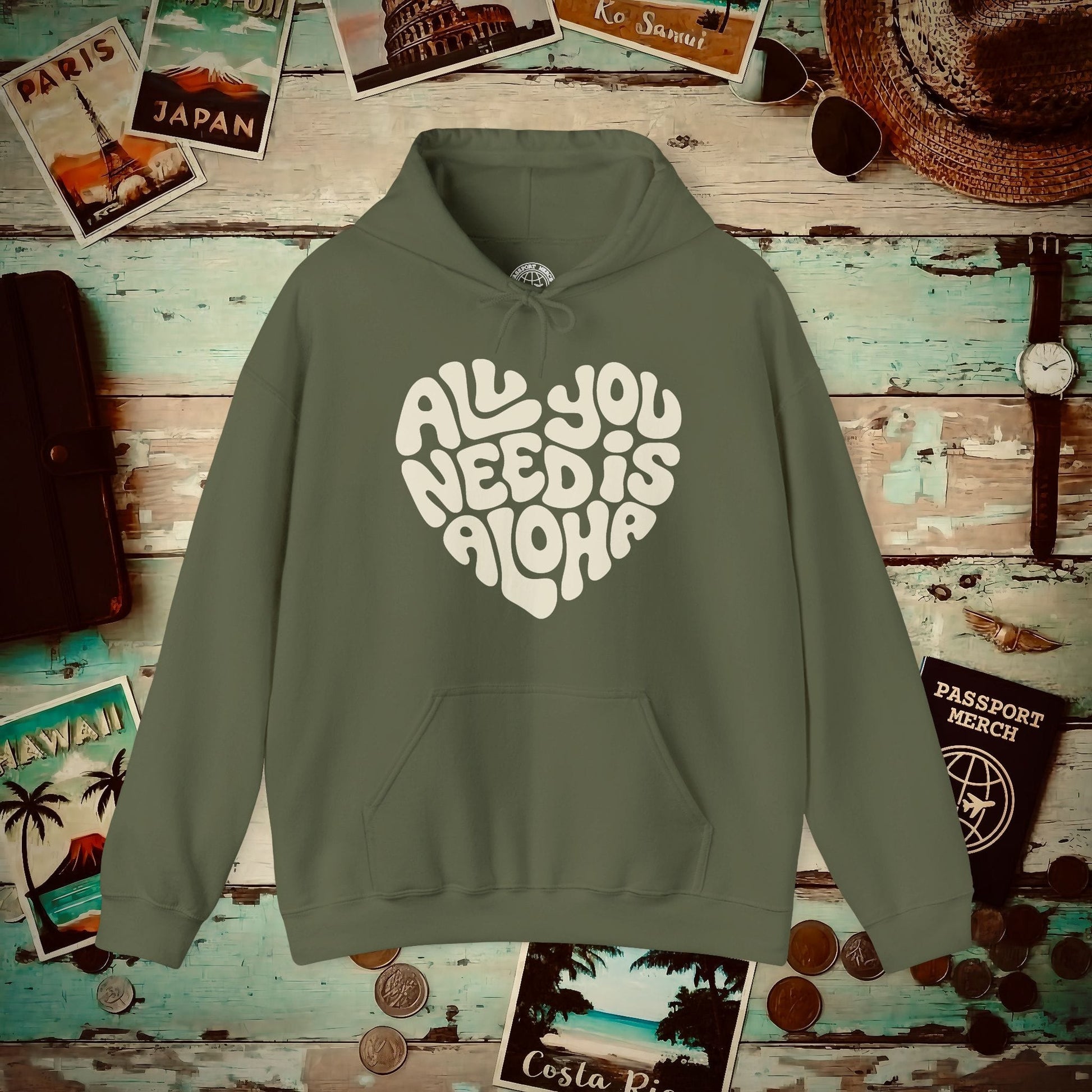 All You Need Is Aloha, Hawaii Hoodie Military Green / S