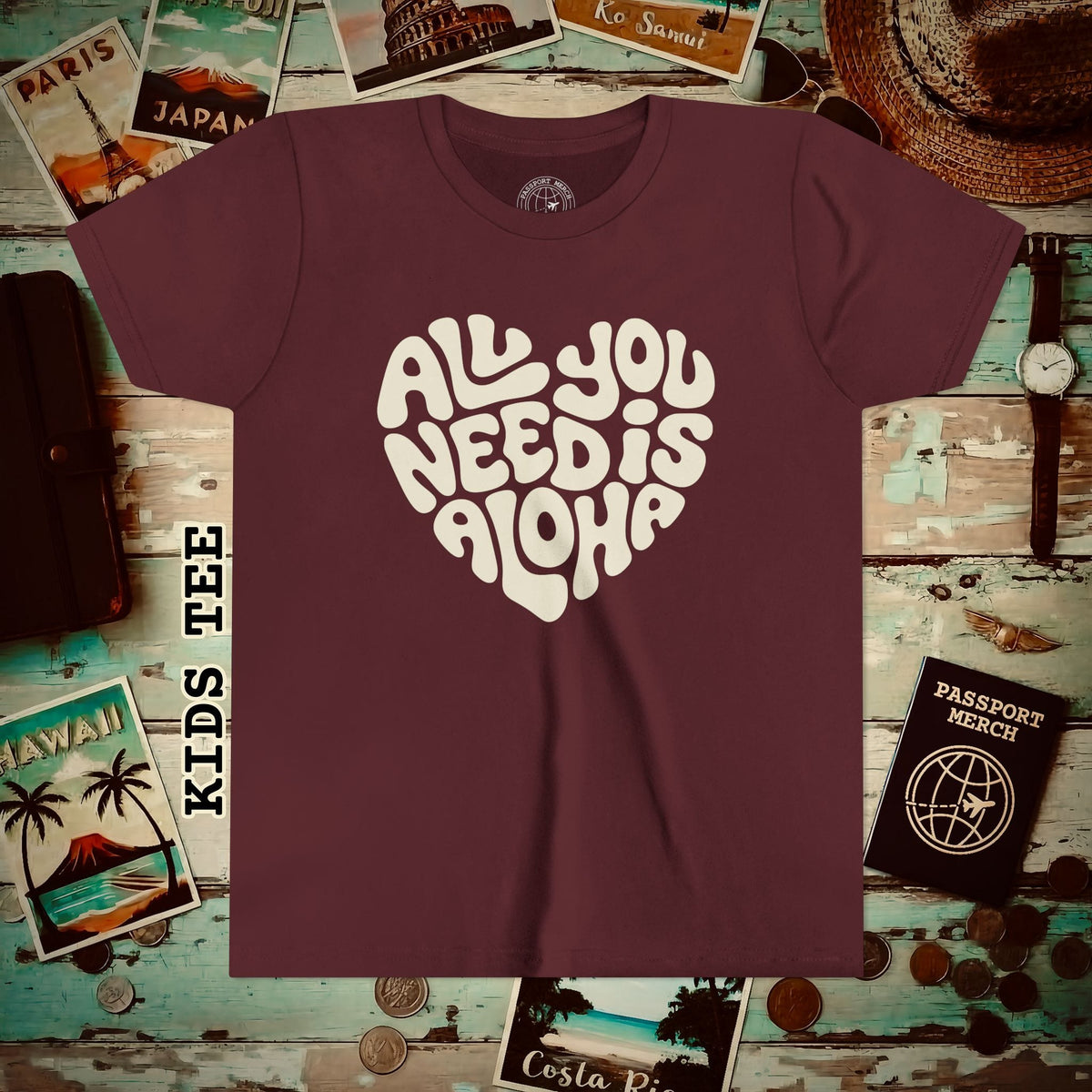 All You Need Is Aloha, Hawaii Kids Tee Maroon / S