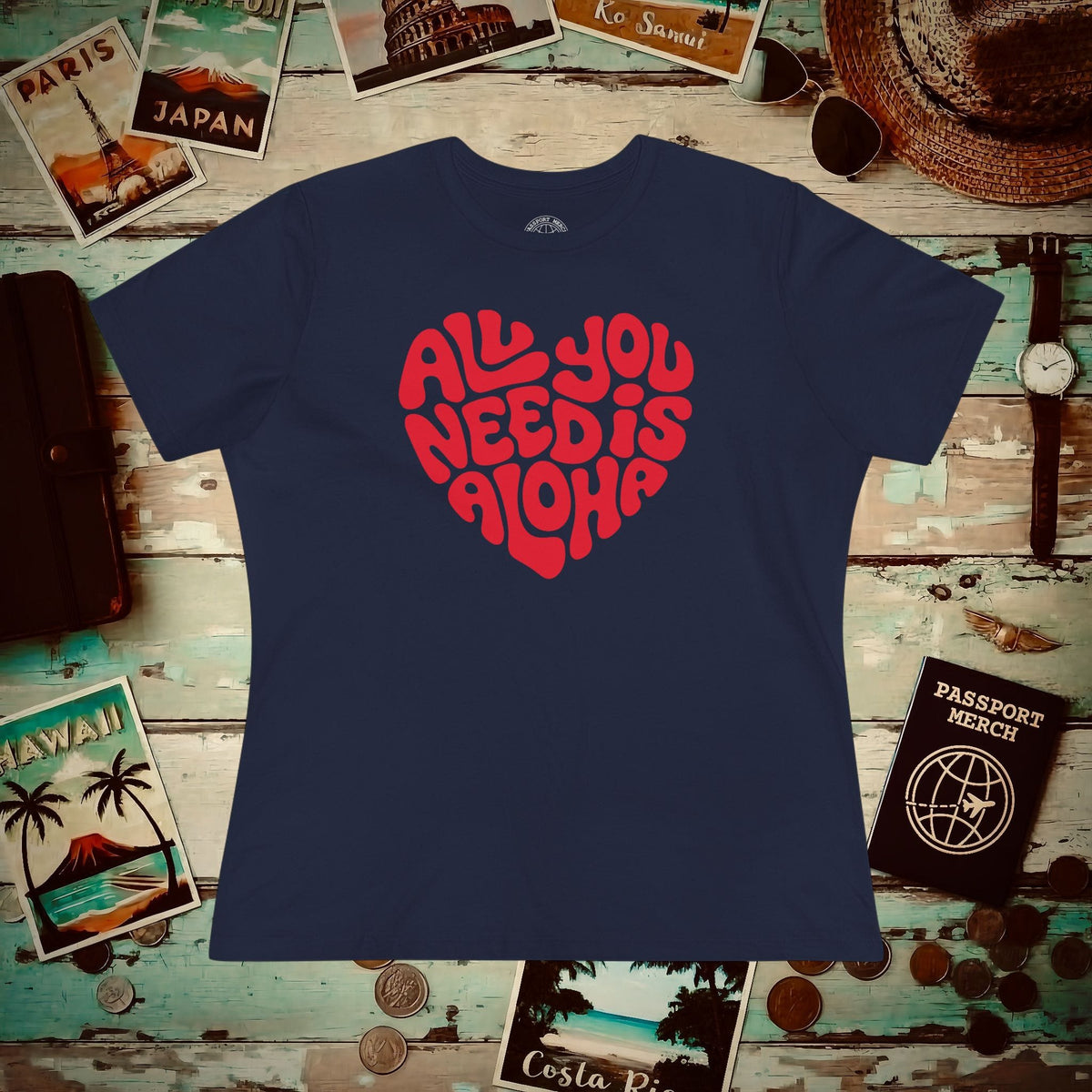 All You Need Is Aloha, Hawaii, Womens Fit T-Shirt Navy / S