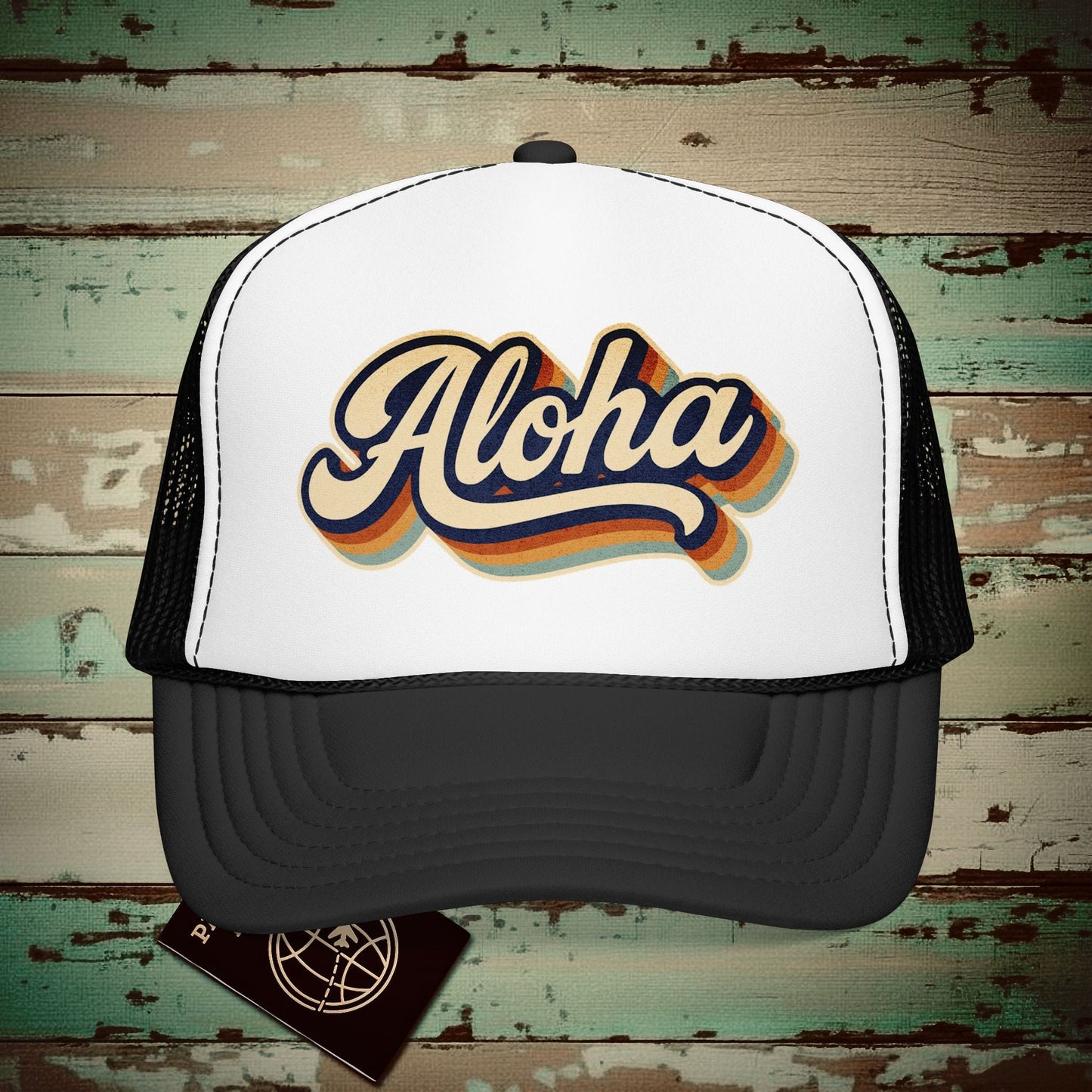 Aloha (Classic 70s) Hawaii Trucker Hat Black/White / One size