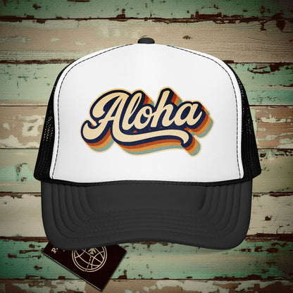 Aloha (Classic 70s) Hawaii Trucker Hat Black/White / One size