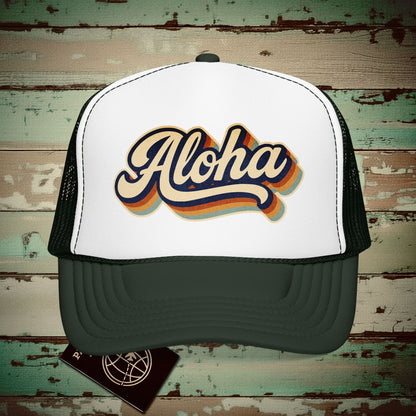 Aloha (Classic 70s) Hawaii Trucker Hat Dark Green / White / Dark Green / One size