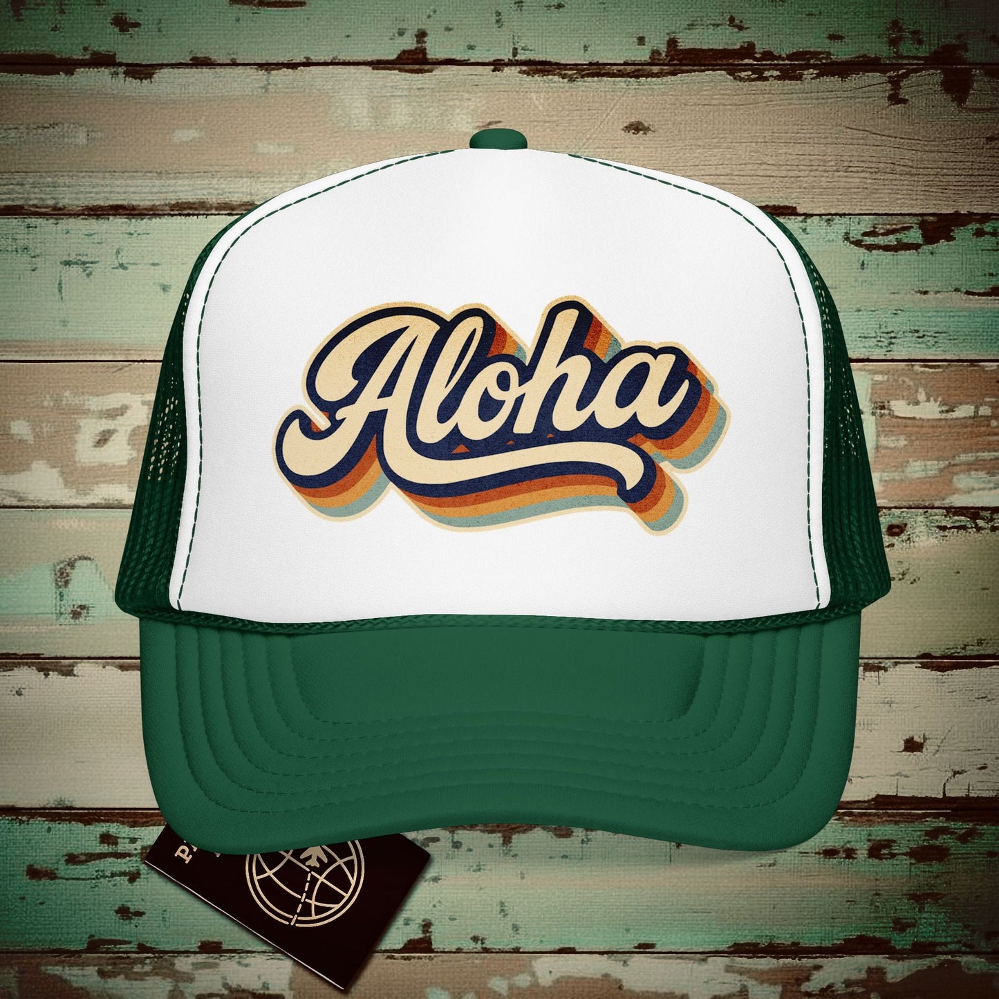 Aloha (Classic 70s) Hawaii Trucker Hat Kelly/ White/ Kelly / One size