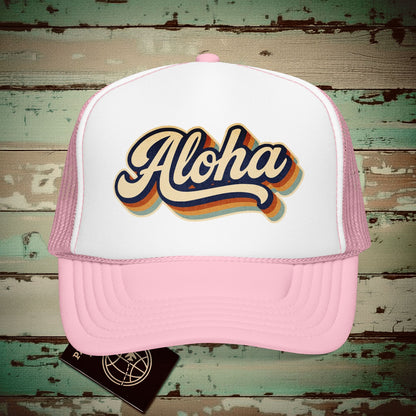 Aloha (Classic 70s) Hawaii Trucker Hat Light Pink/White / One size