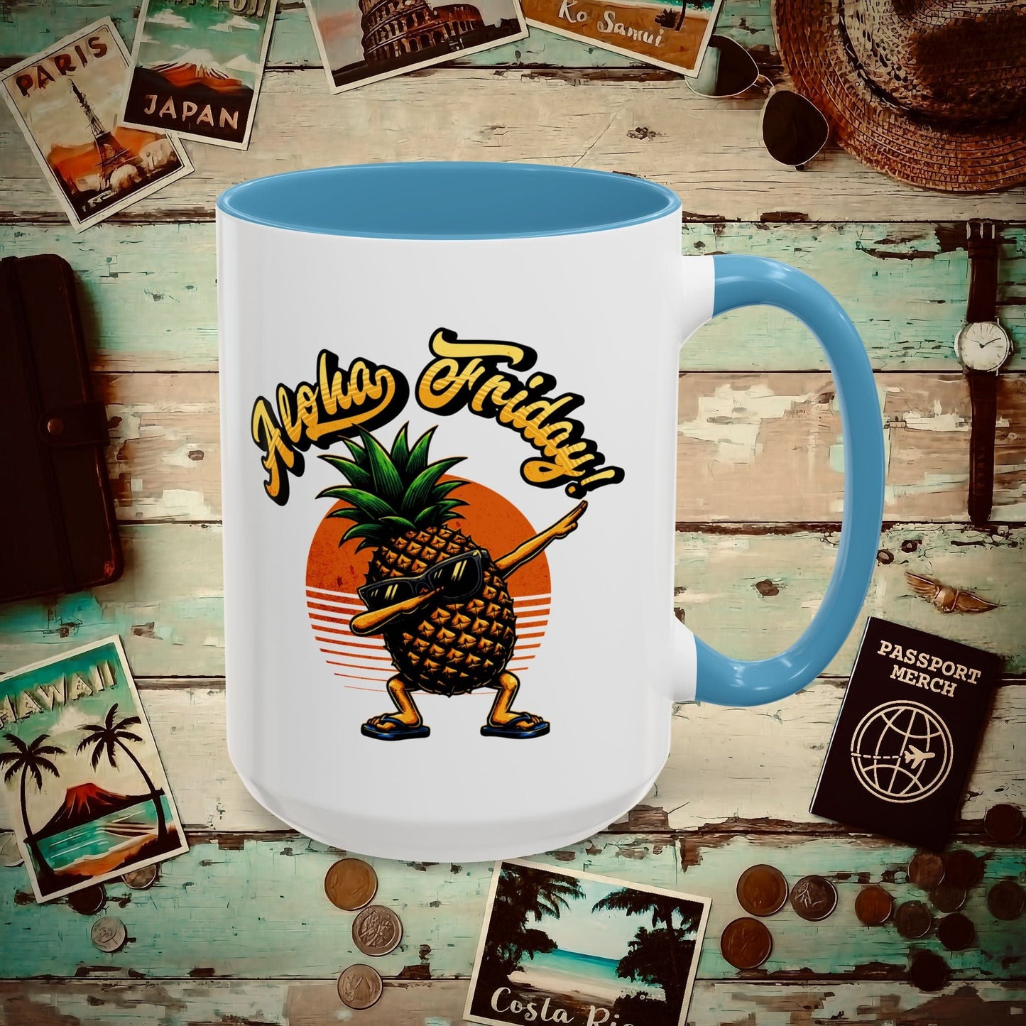 Aloha Friday Dabbing Pineapple Hawaii 15oz Mug Light Blue / 15oz