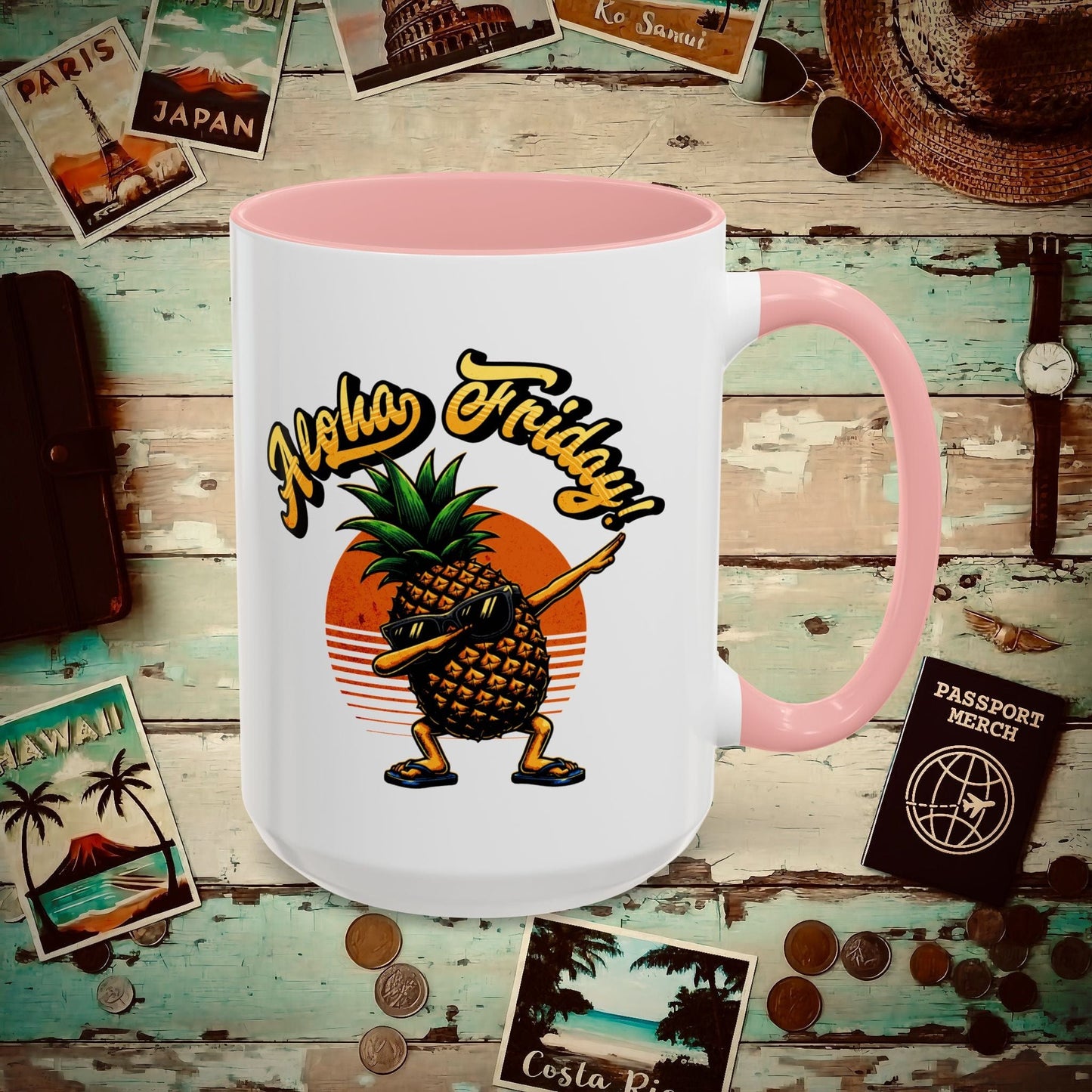 Aloha Friday Dabbing Pineapple Hawaii 15oz Mug Pink / 15oz