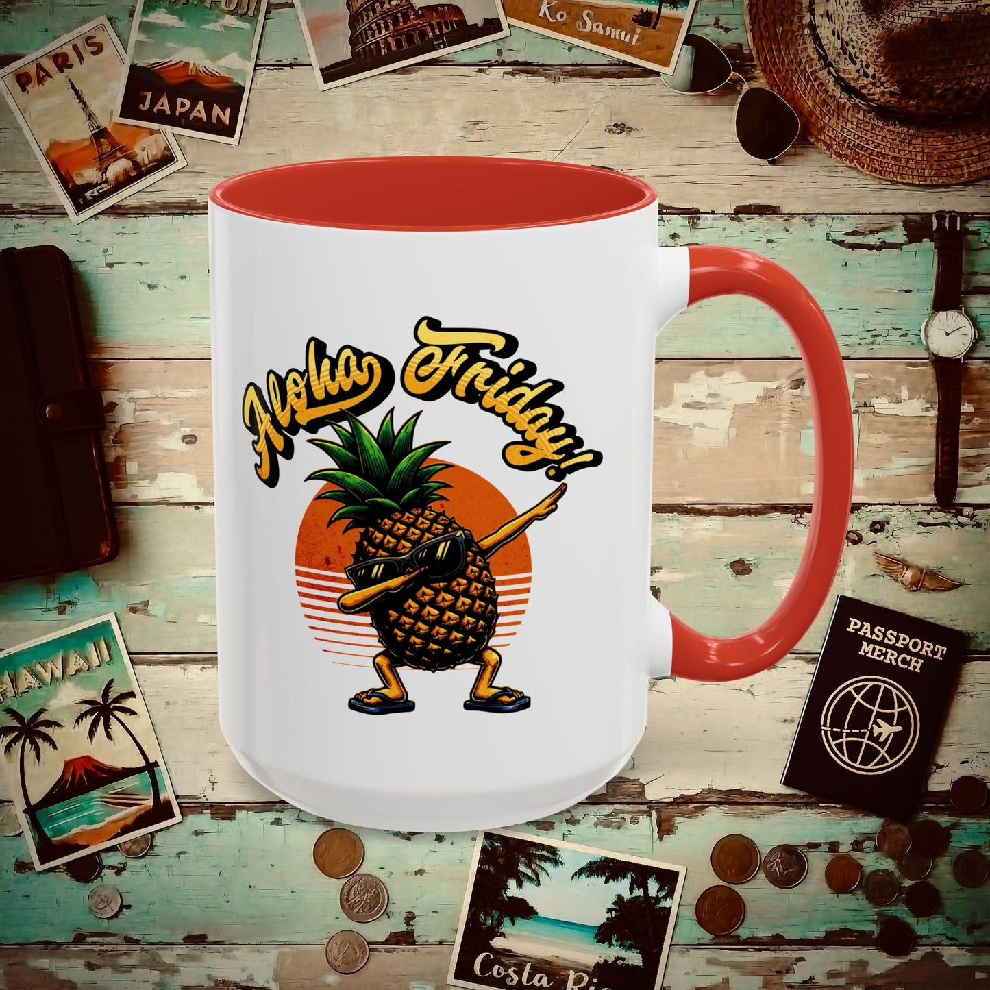 Aloha Friday Dabbing Pineapple Hawaii 15oz Mug Red / 15oz
