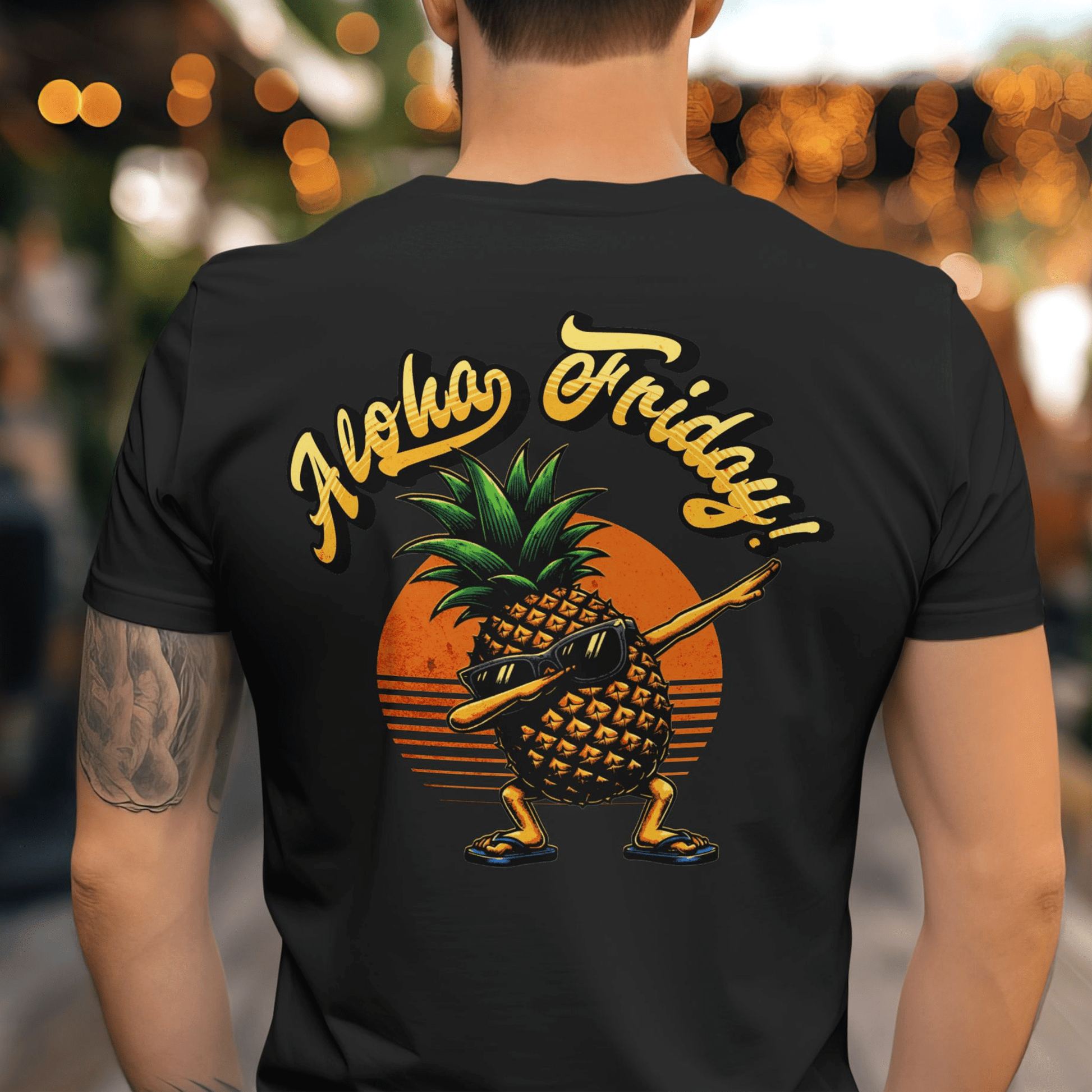 Aloha Friday Dabbing Pineapple Hawaii, Back Print T-Shirt Black / S